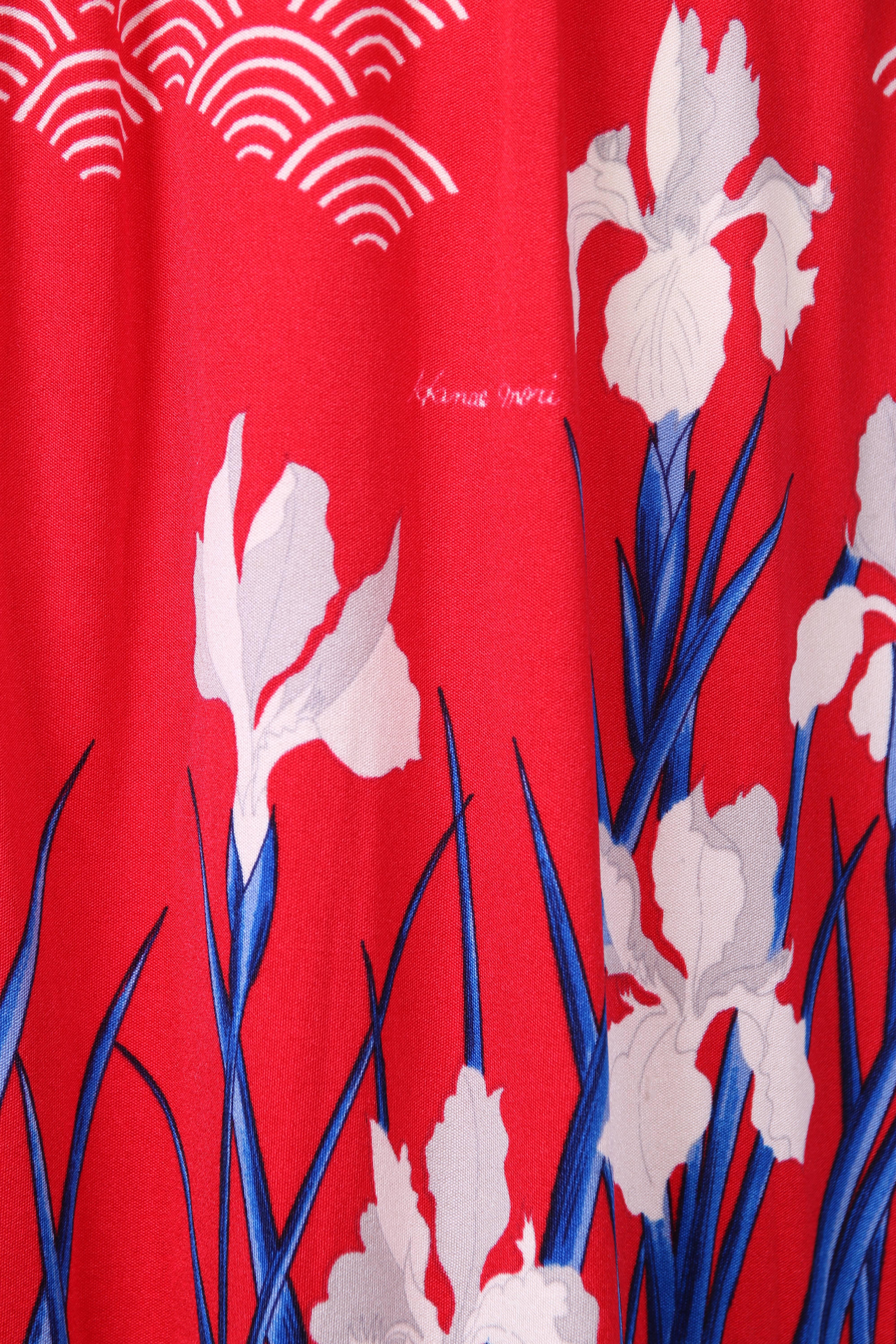 Hanae Mori Red, Blue, & White Floral Printed Maxi Dress  1