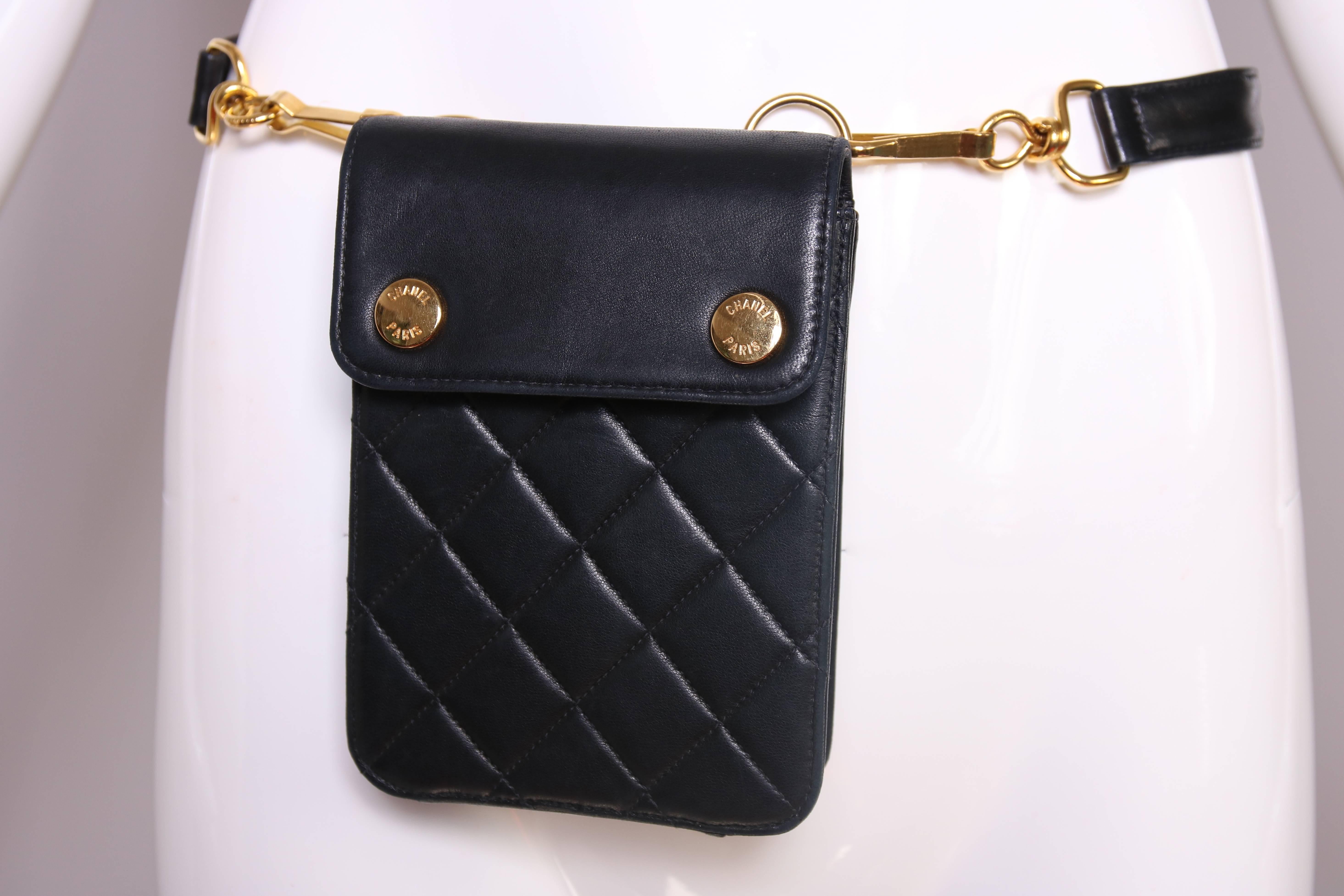 Ca. 1996 Chanel Black Quilted Leather Waist Bag W/Gold Hardware In Excellent Condition In Studio City, CA