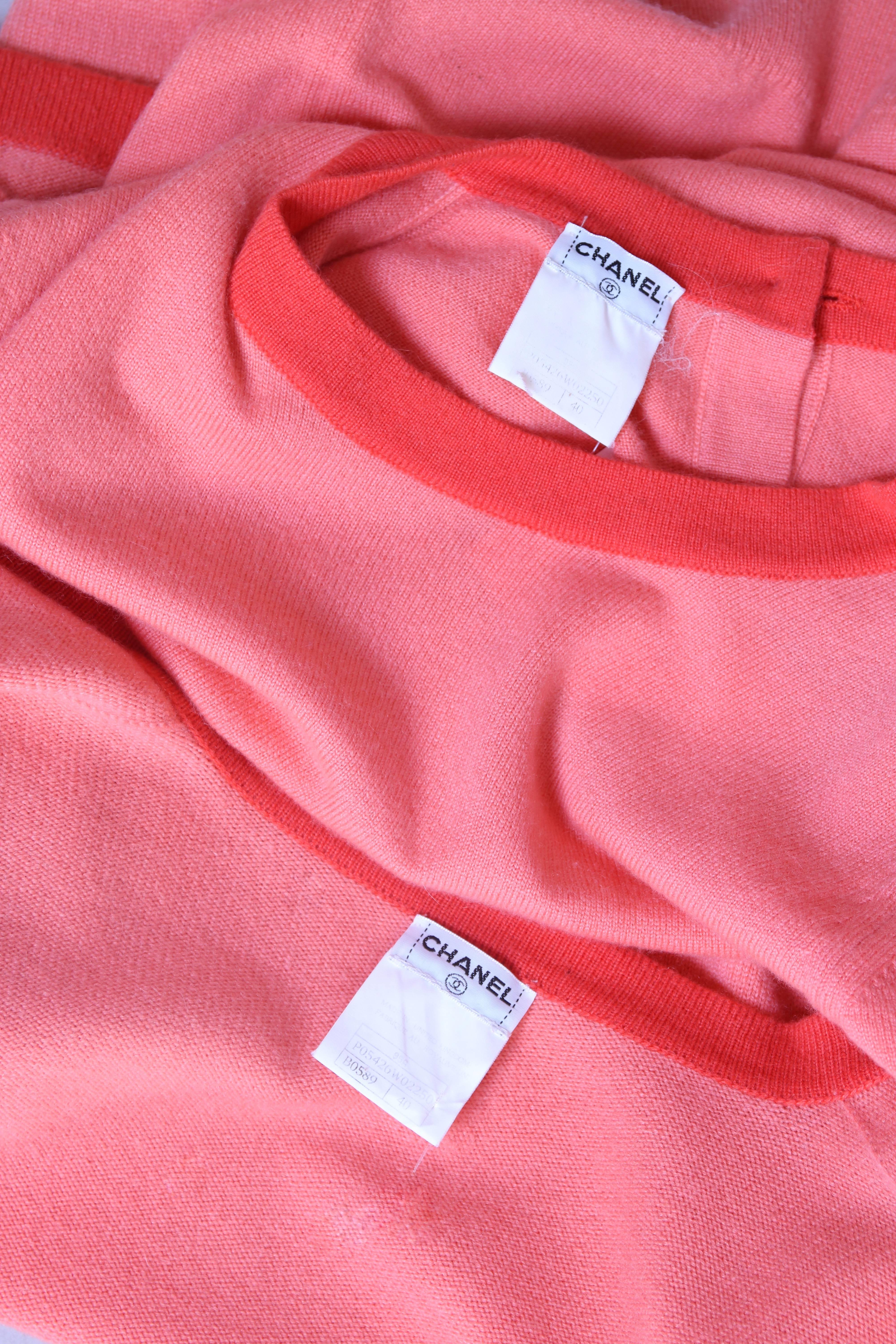 Chanel Pink Cashmere Twin Set w/Chanel Logo buttons 2