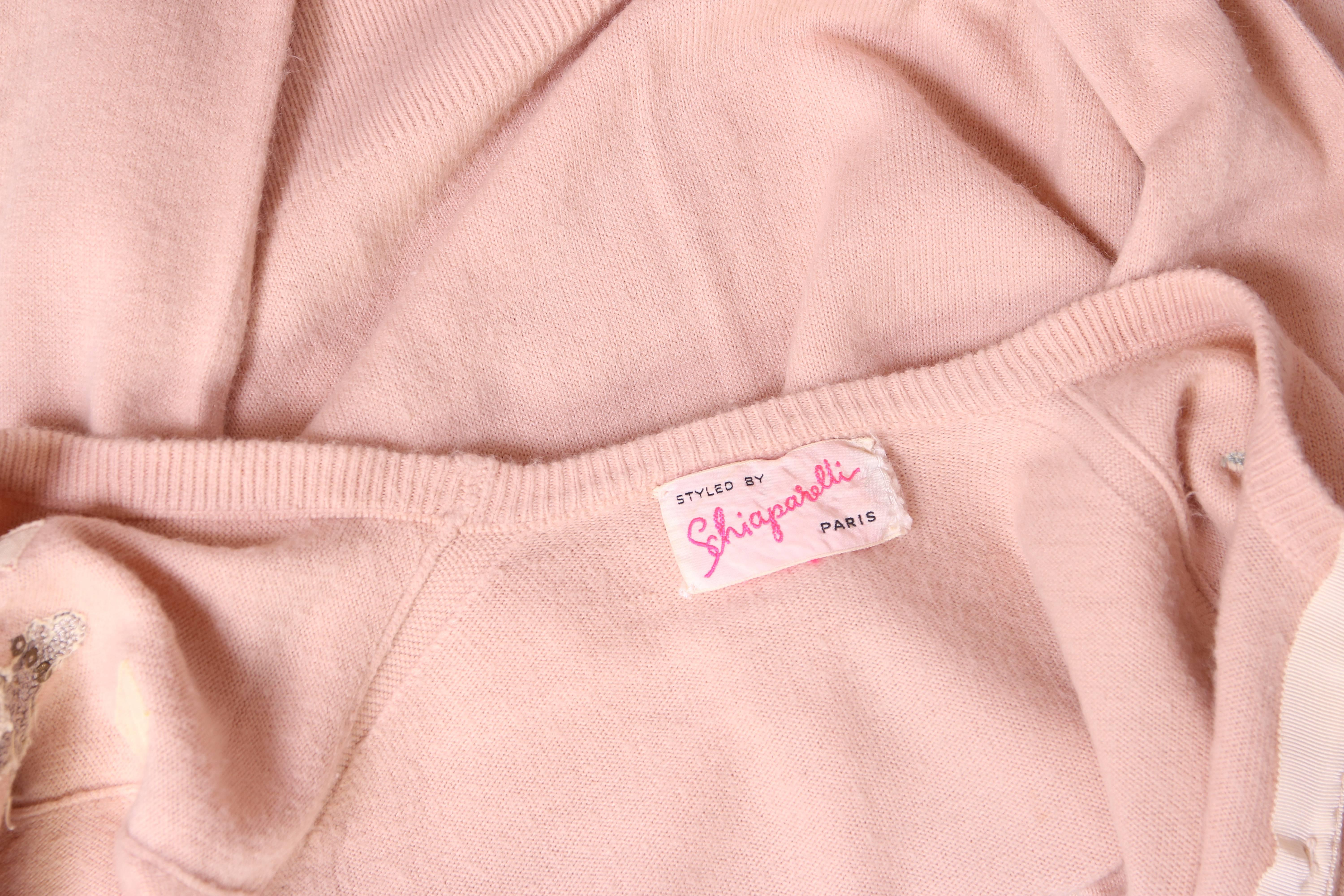 Women's Vintage Elsa Schiaparelli Pale Pink Cashmere Novelty Cardigan 