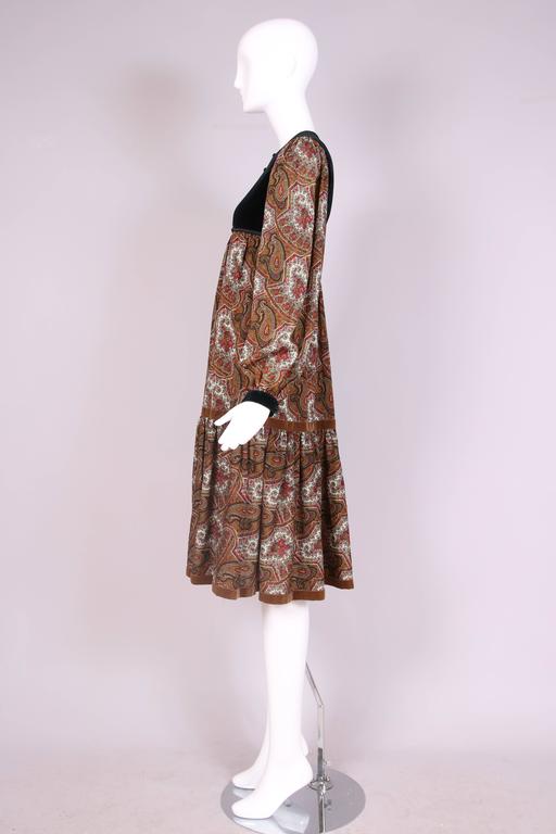 Vintage Yves Saint Laurent YSL Paisley Print Peasant Dress w/Velvet