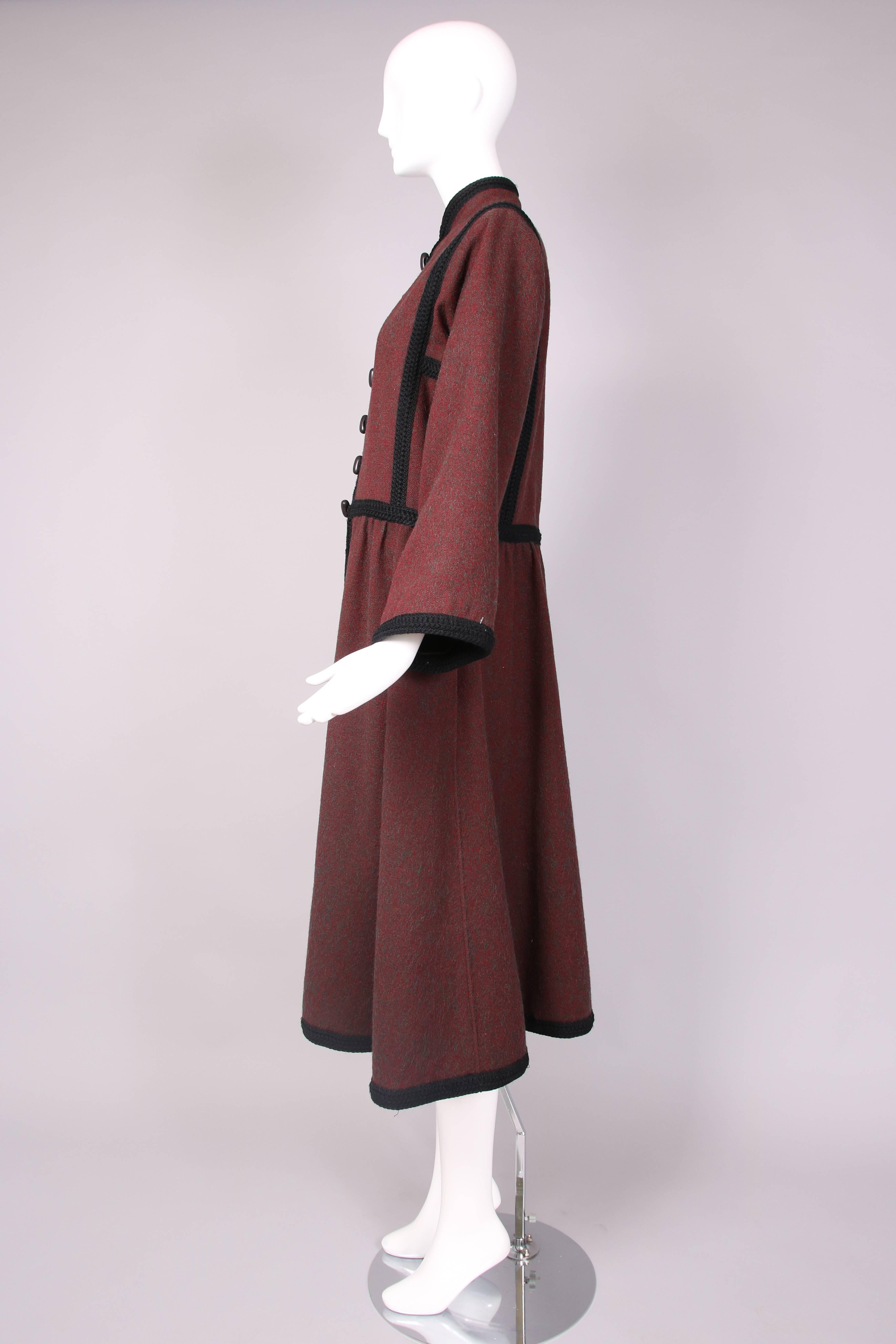 1970's Yves Saint Laurent YSL Russian Collection Coat w/Toggle Closure In Excellent Condition In Studio City, CA