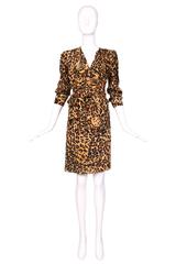 Yves Saint Laurent YSL Silk Leopard Print Blouse & Skirt Ensemble
