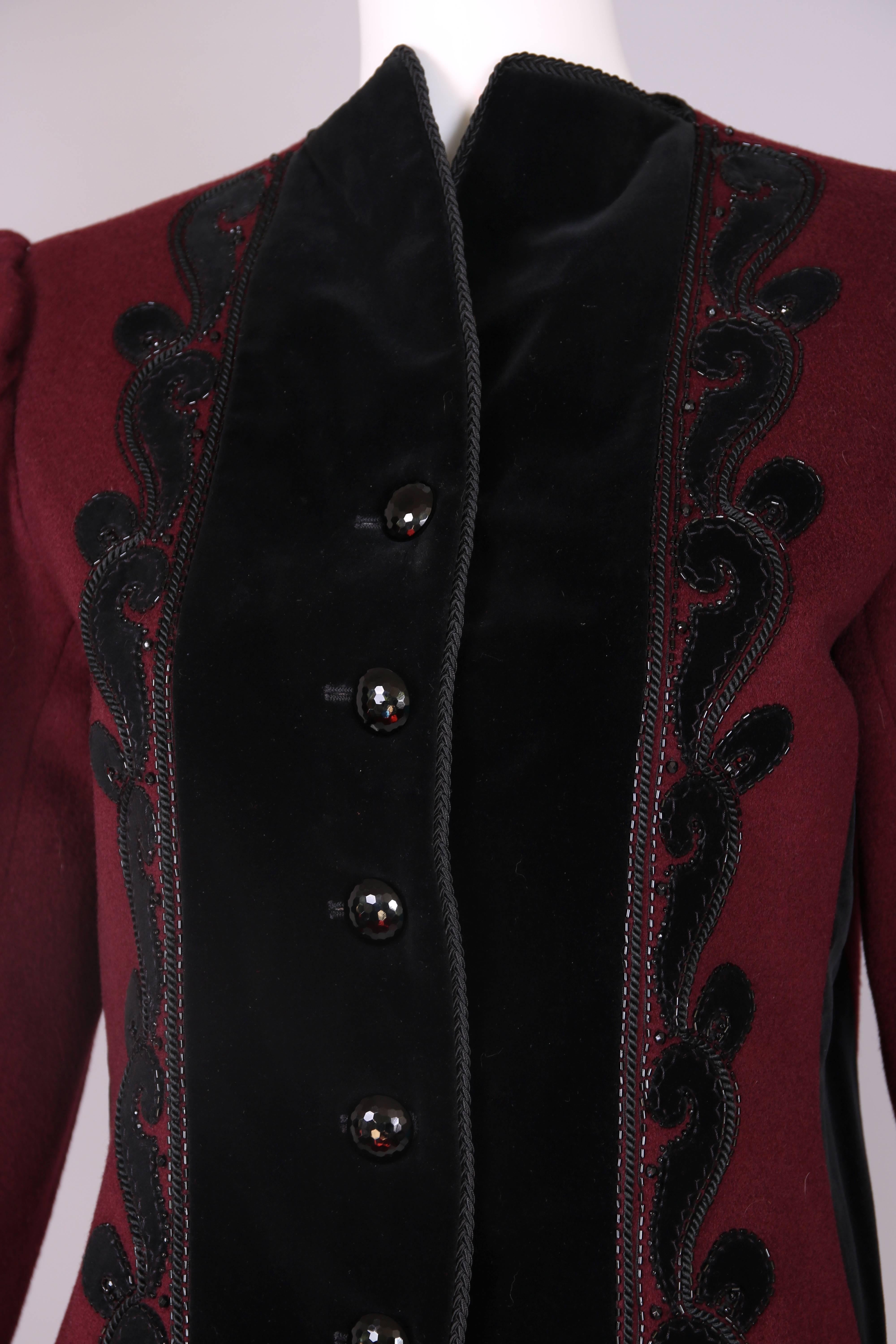 Black 1970's Yves Saint Laurent YSL Burgundy Wool & Velvet Trimmed Iconic Jacket For Sale