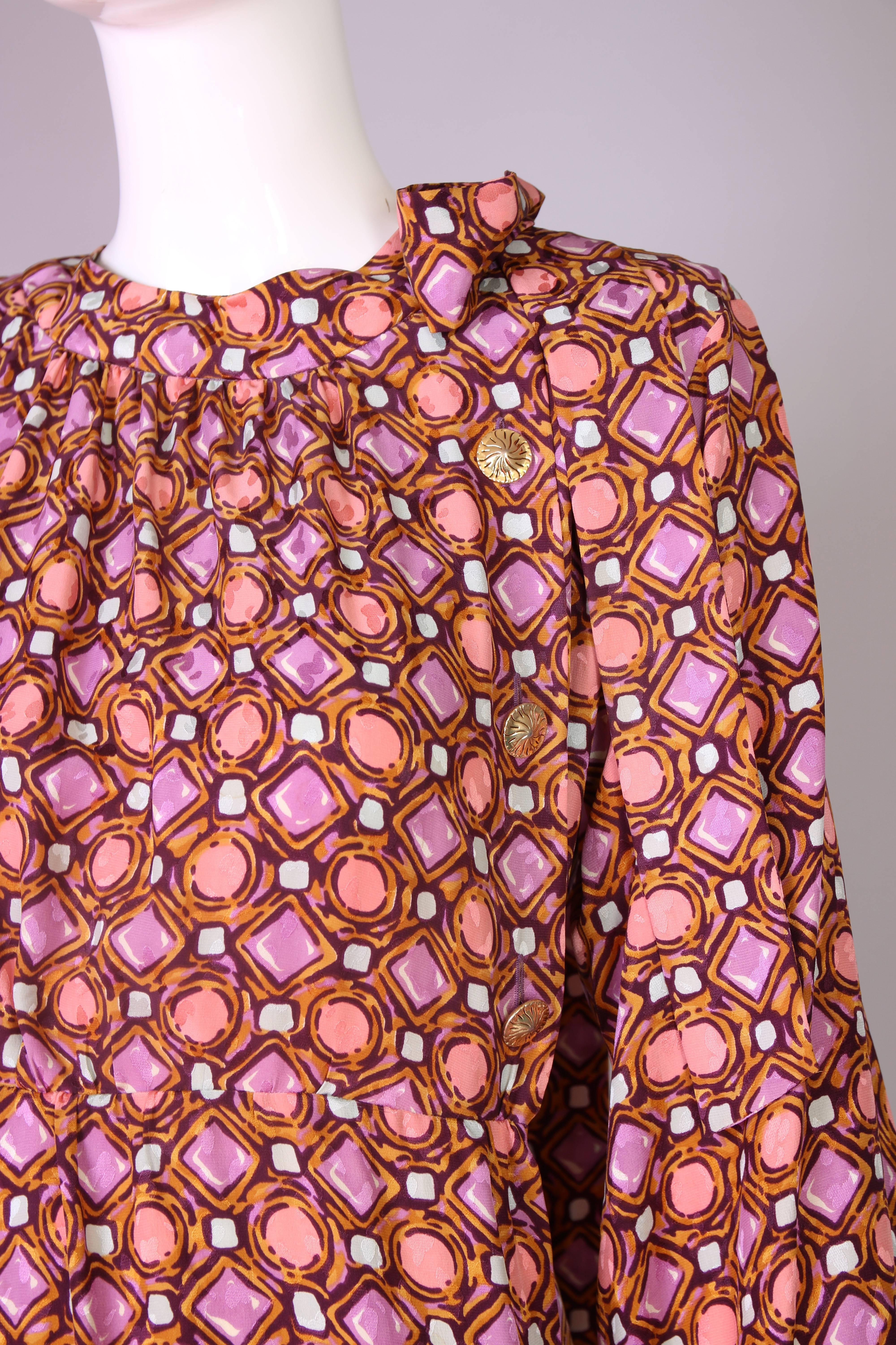 Pink 1984 Yves Saint Laurent YSL Silk Day Dress w/Geometric Print 