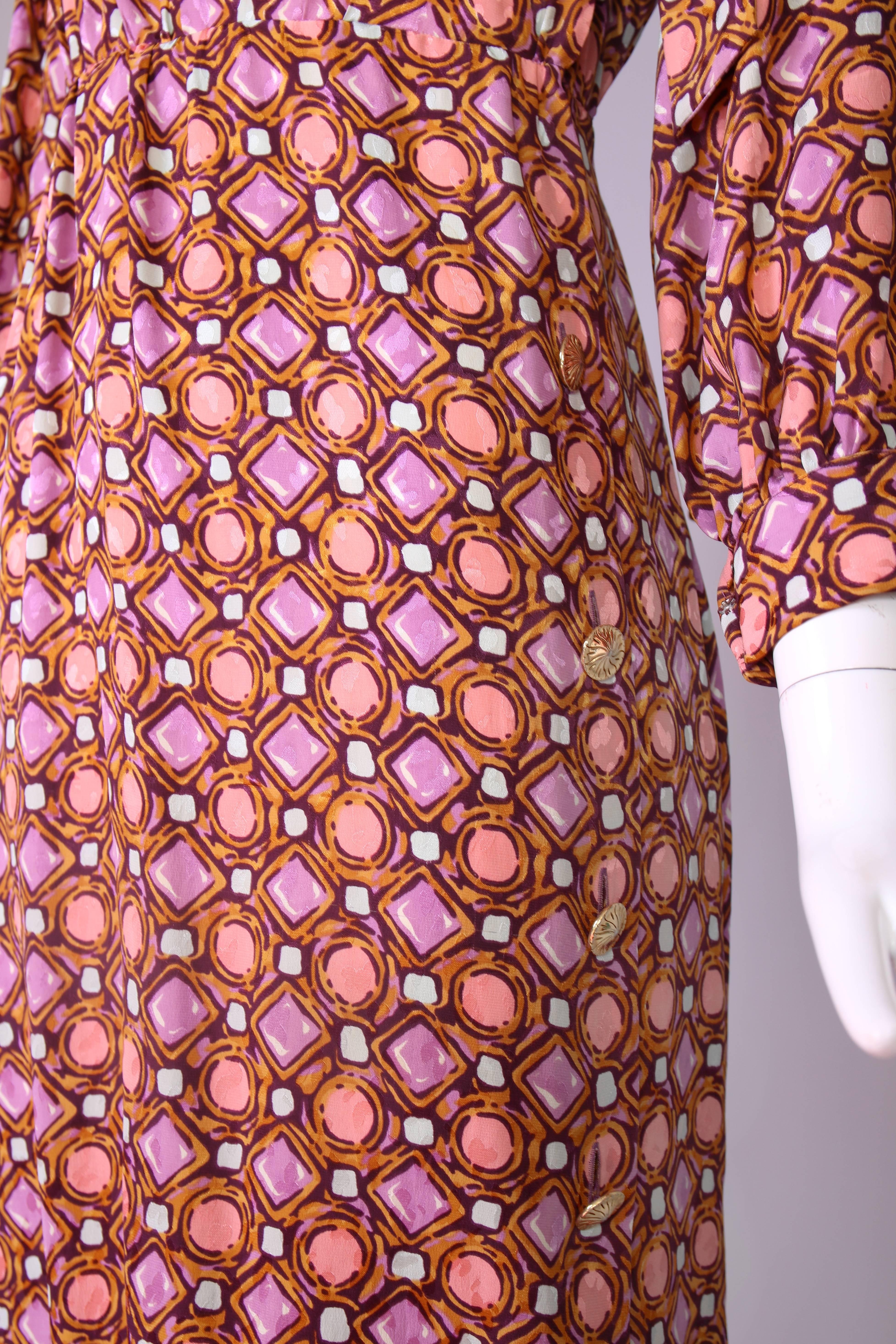 1984 Yves Saint Laurent YSL Silk Day Dress w/Geometric Print  In Excellent Condition In Studio City, CA