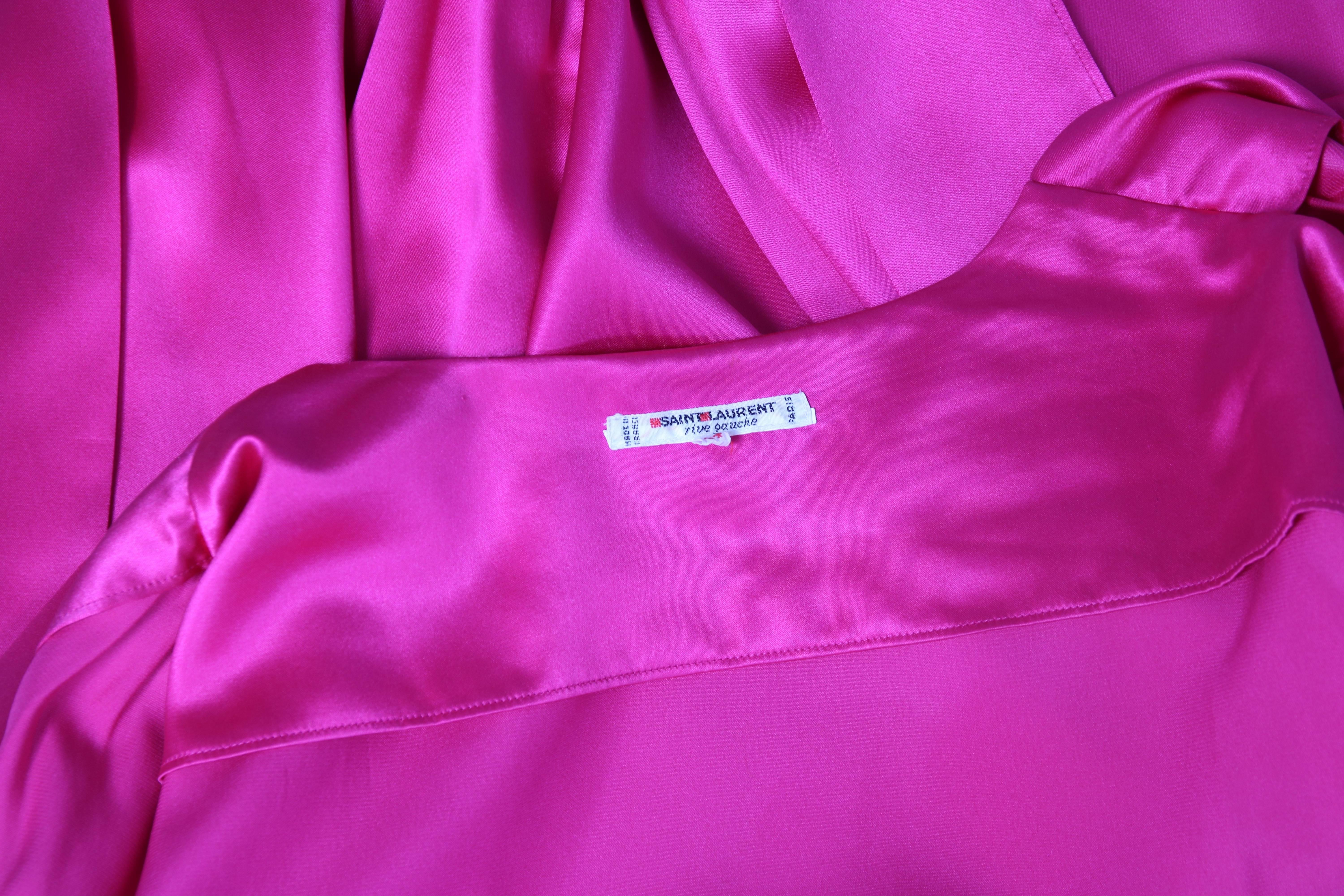 Women's 1970's Yves Saint Laurent YSL Hot Pink Silk Blouse W/Matching Sash