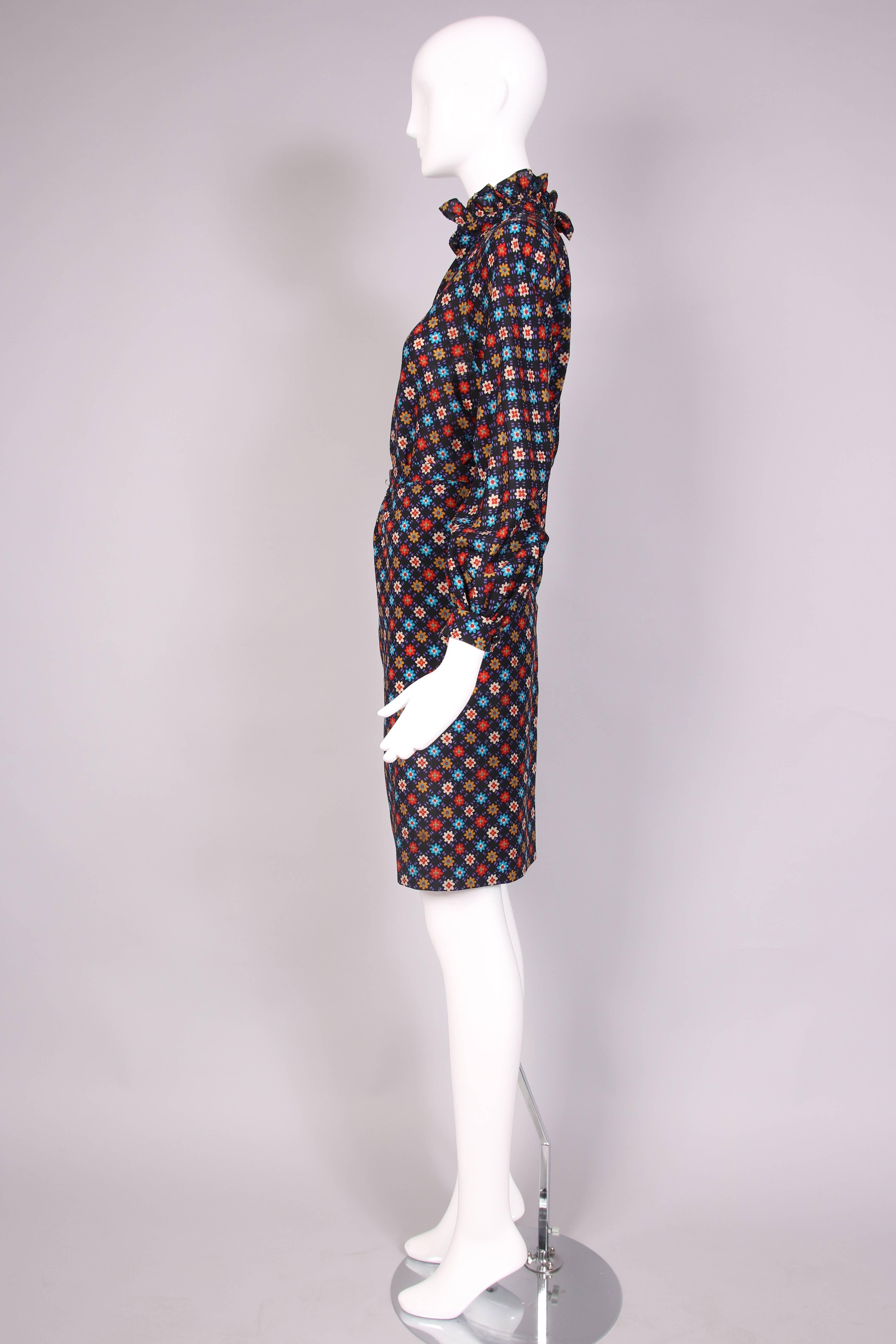 Iconic 1970's Yves Saint Laurent YSL Floral Print Blouse & Skirt Ensemble  In Excellent Condition For Sale In Studio City, CA