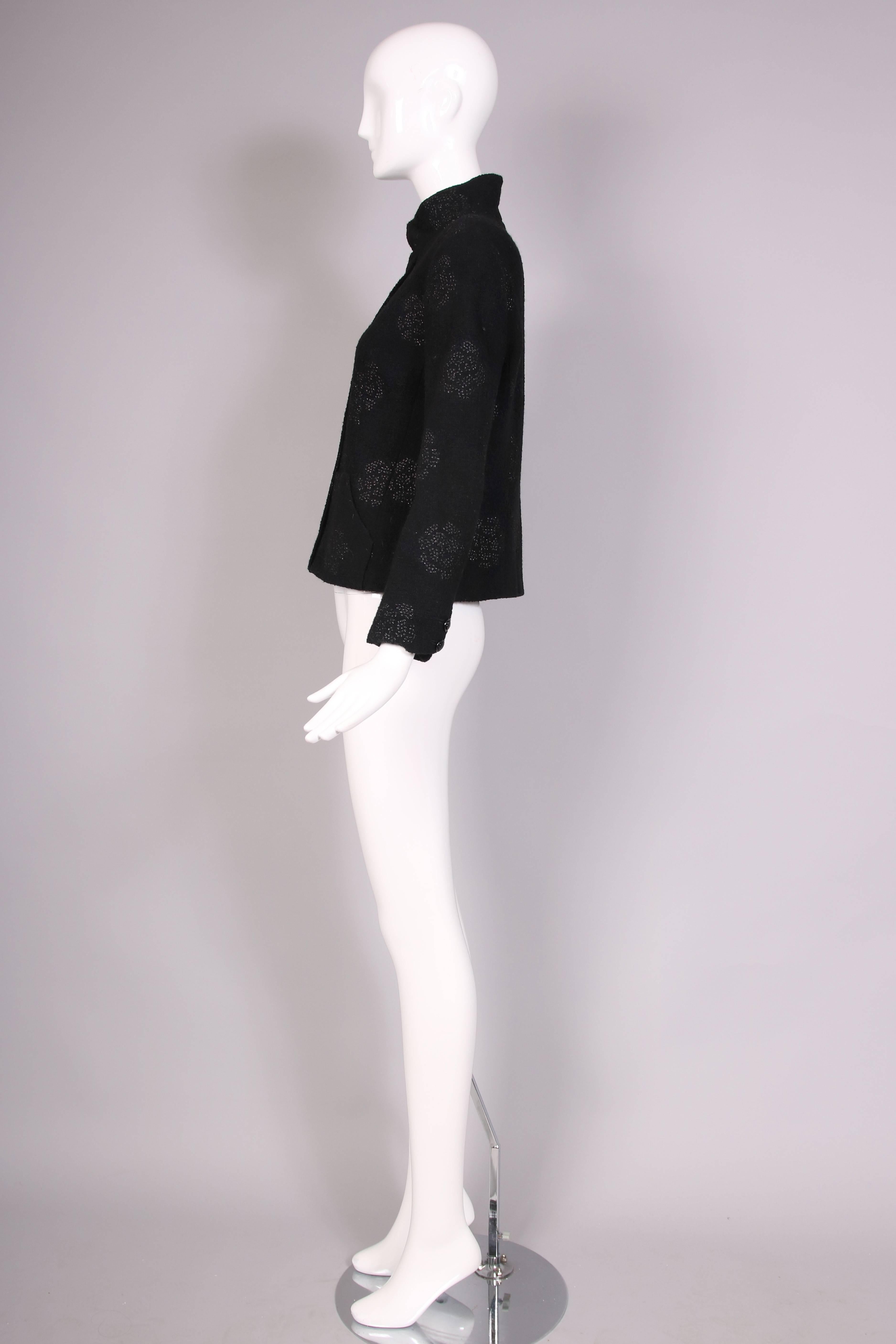 Women's 2003 Chanel Black Wool Boucle Jacket w/Camellia Print