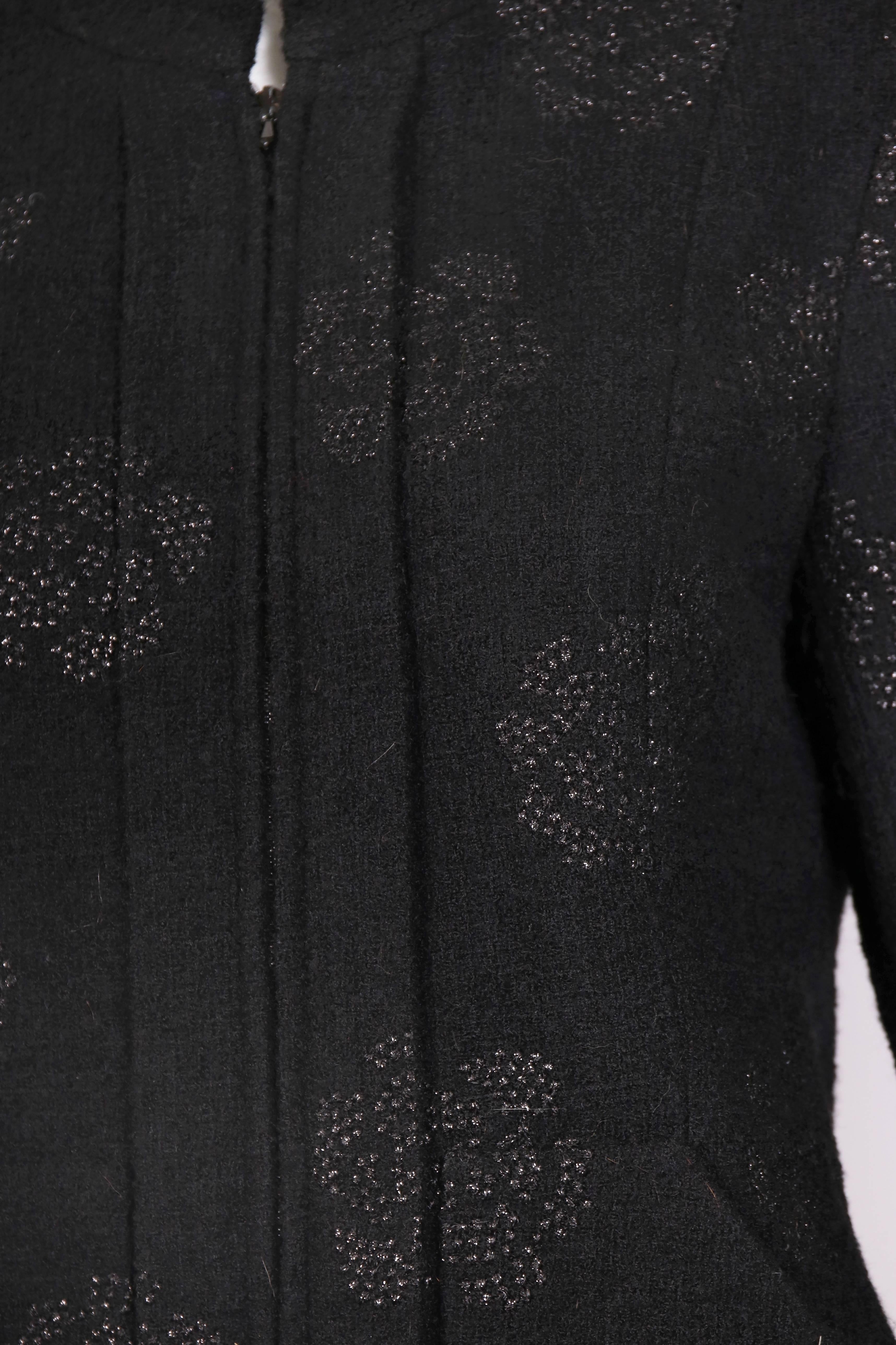 2003 Chanel Black Wool Boucle Jacket w/Camellia Print 2