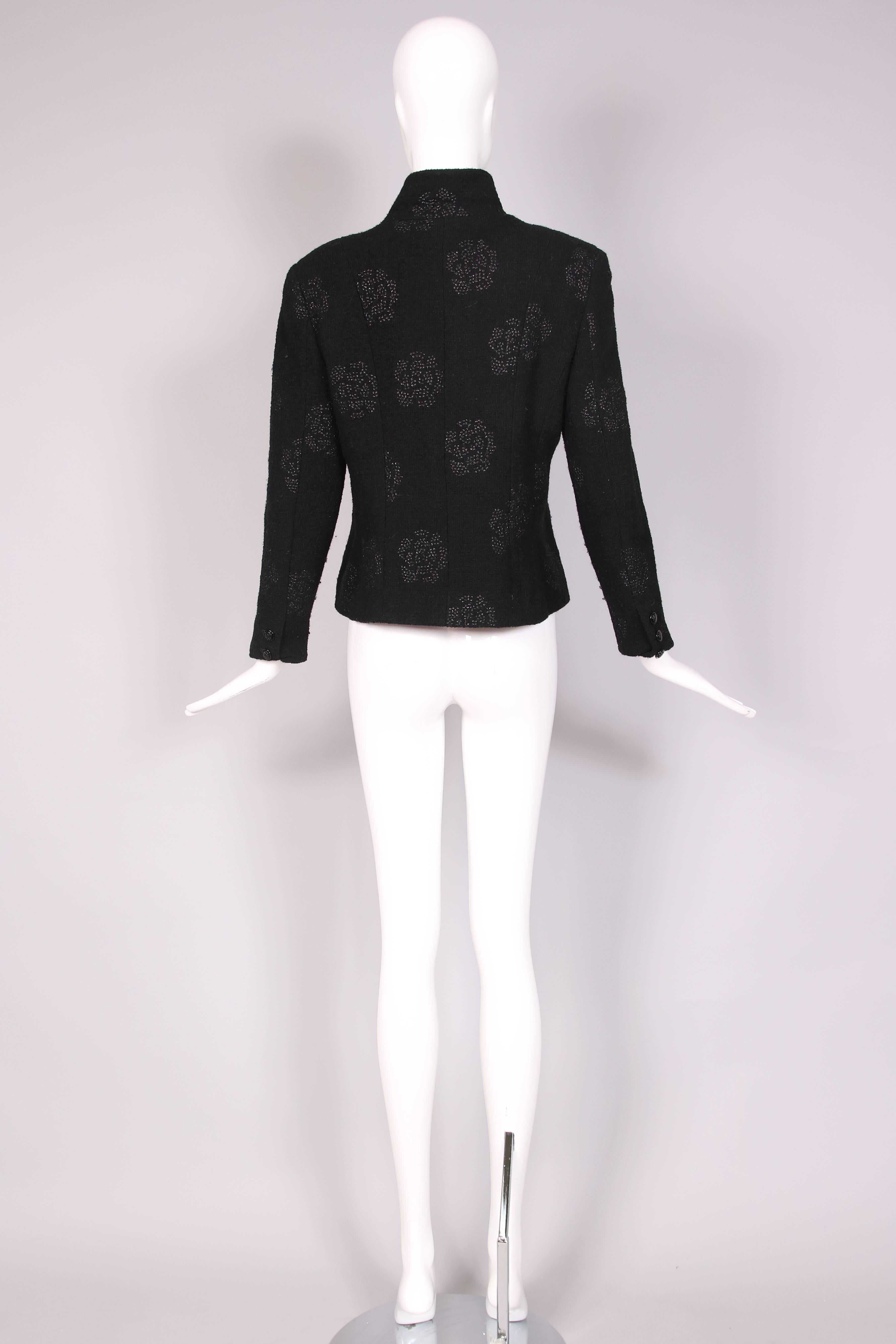 2003 Chanel Black Wool Boucle Jacket w/Camellia Print 1
