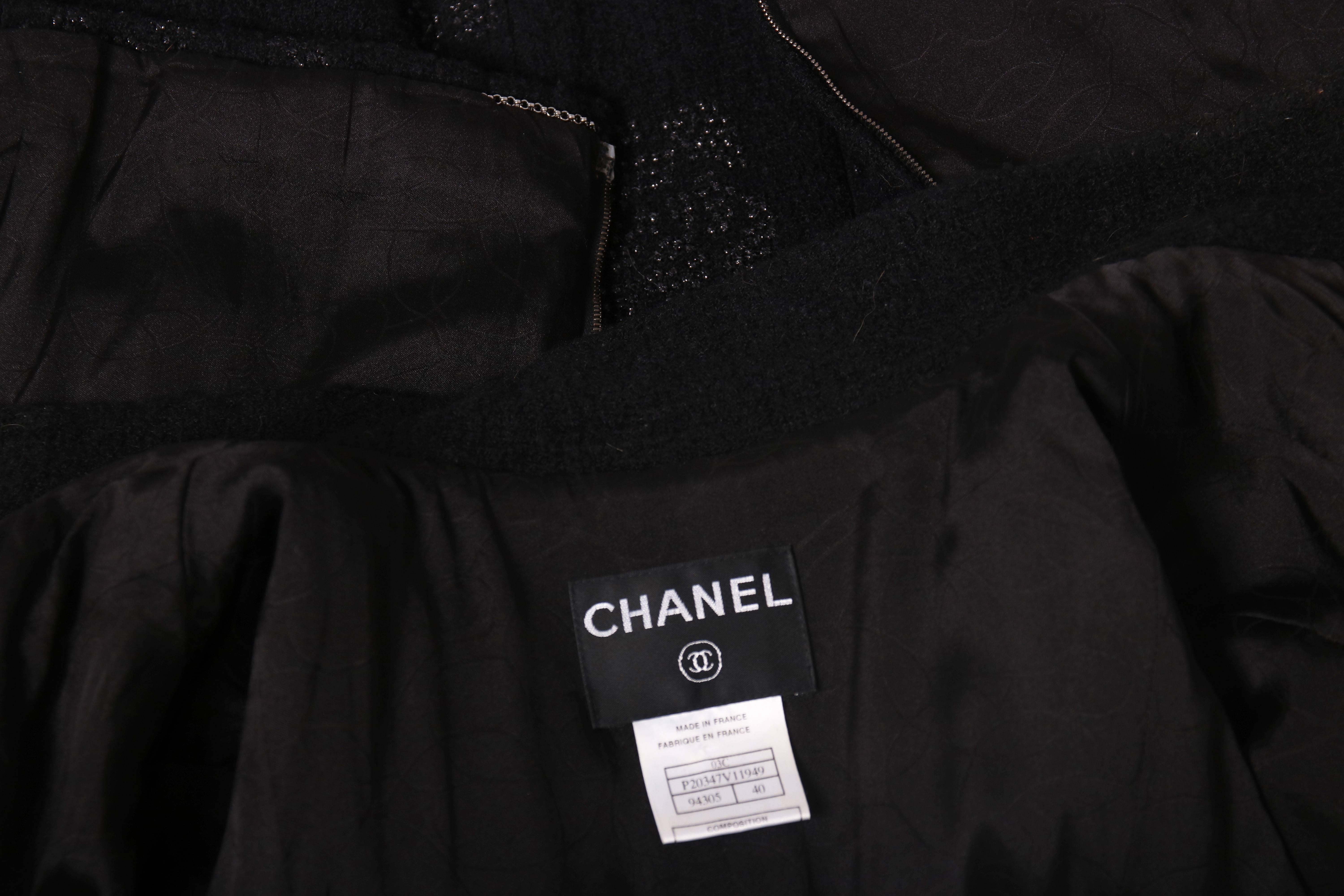 2003 Chanel Black Wool Boucle Jacket w/Camellia Print 3