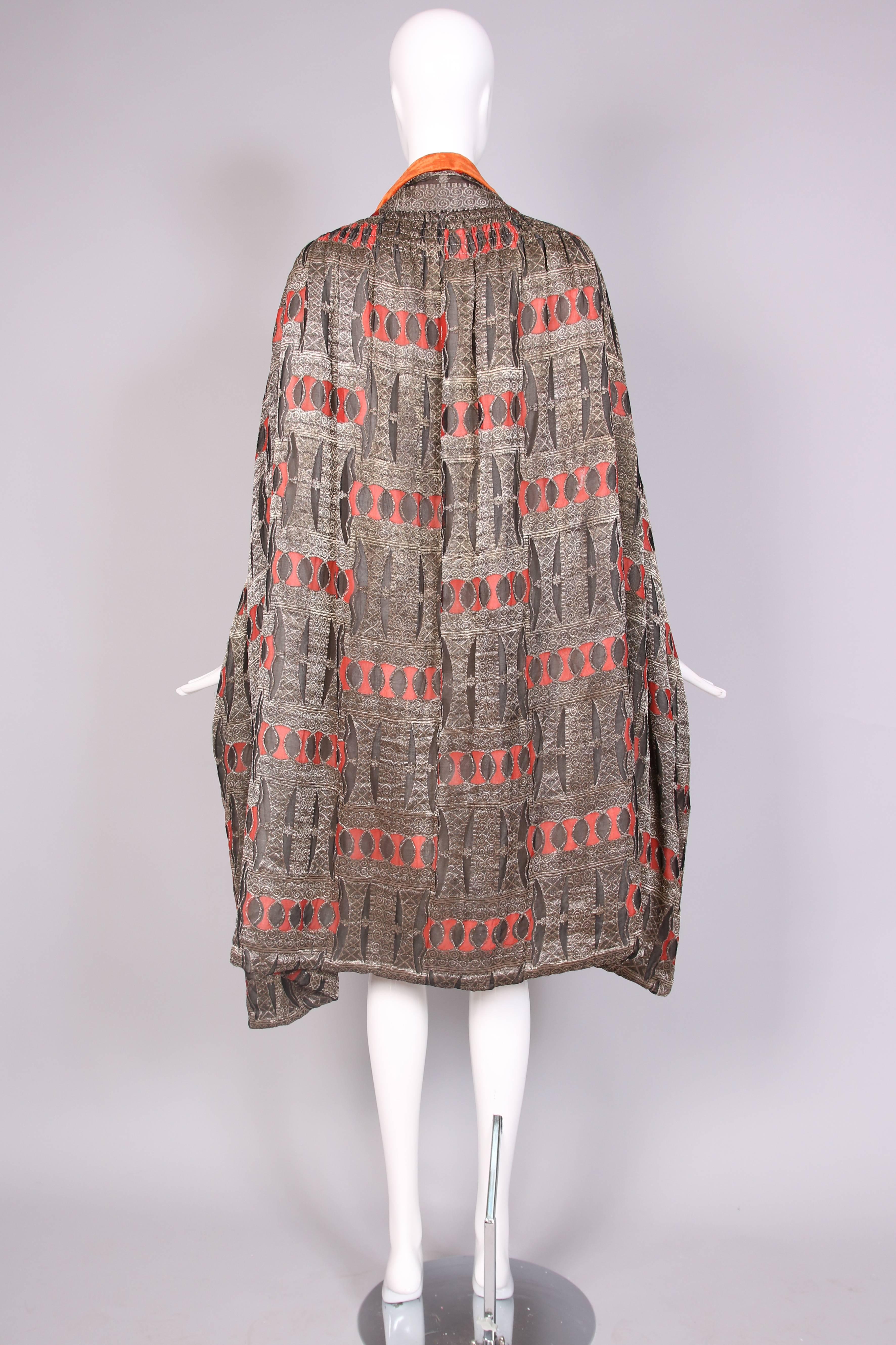 1920's Paul Poiret Inspired Geometric Print Cape w/Orange Velvet Interior 1