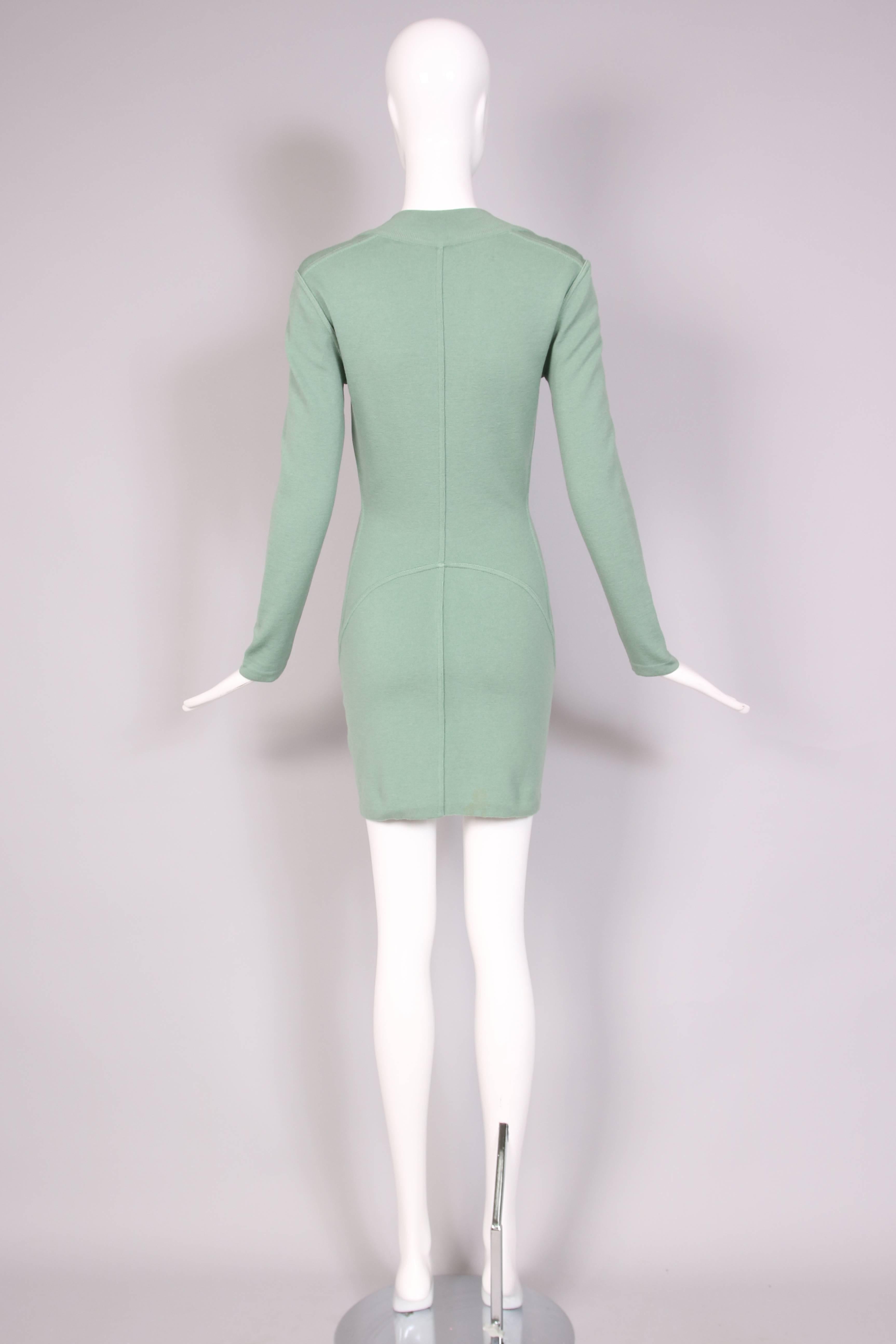 Women's Vintage Alaia Pale Green Bodycon Long Sleeved Mini Dress