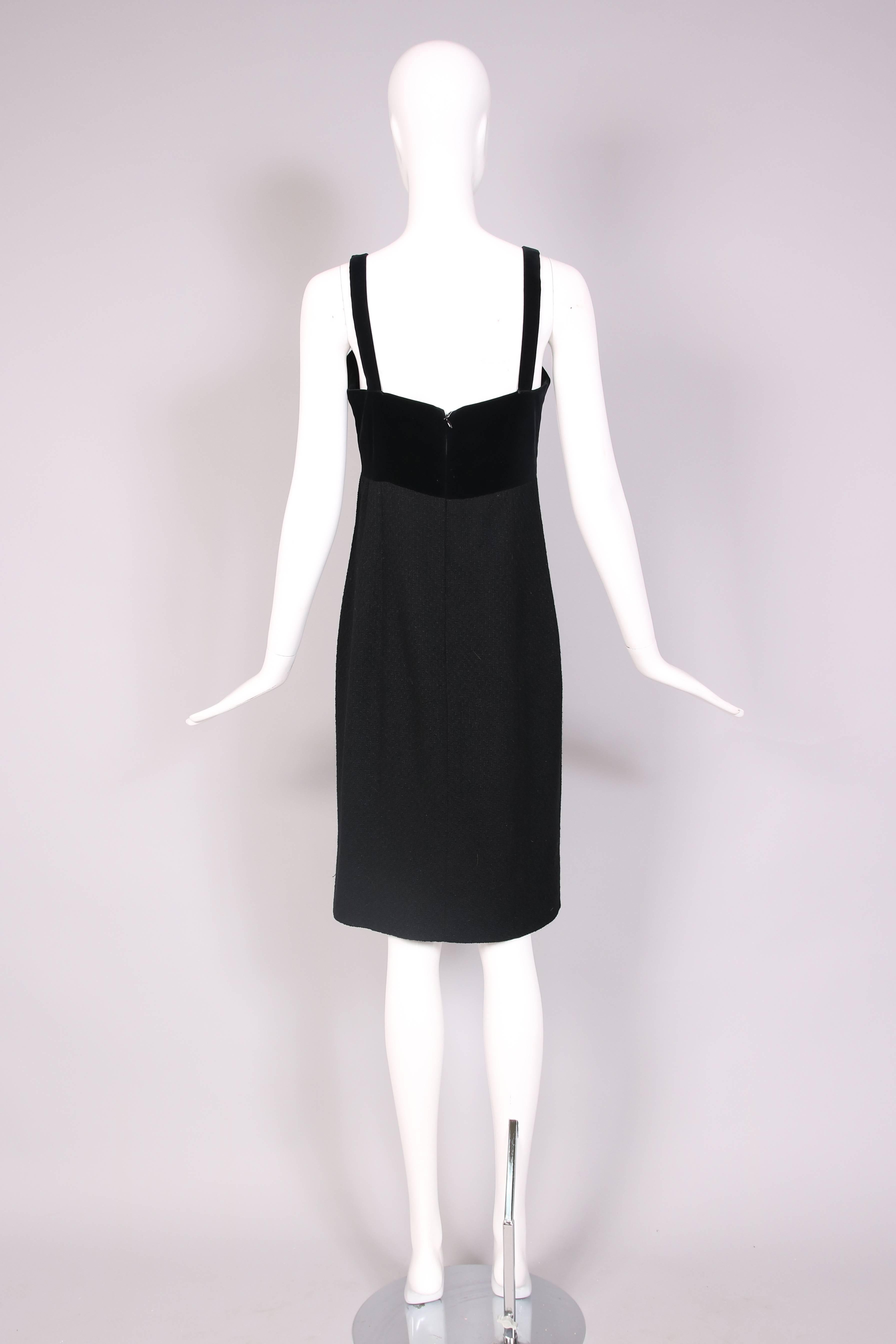 Vintage Chanel Black Boucle Cocktail Dress w/Velvet Bodice 1