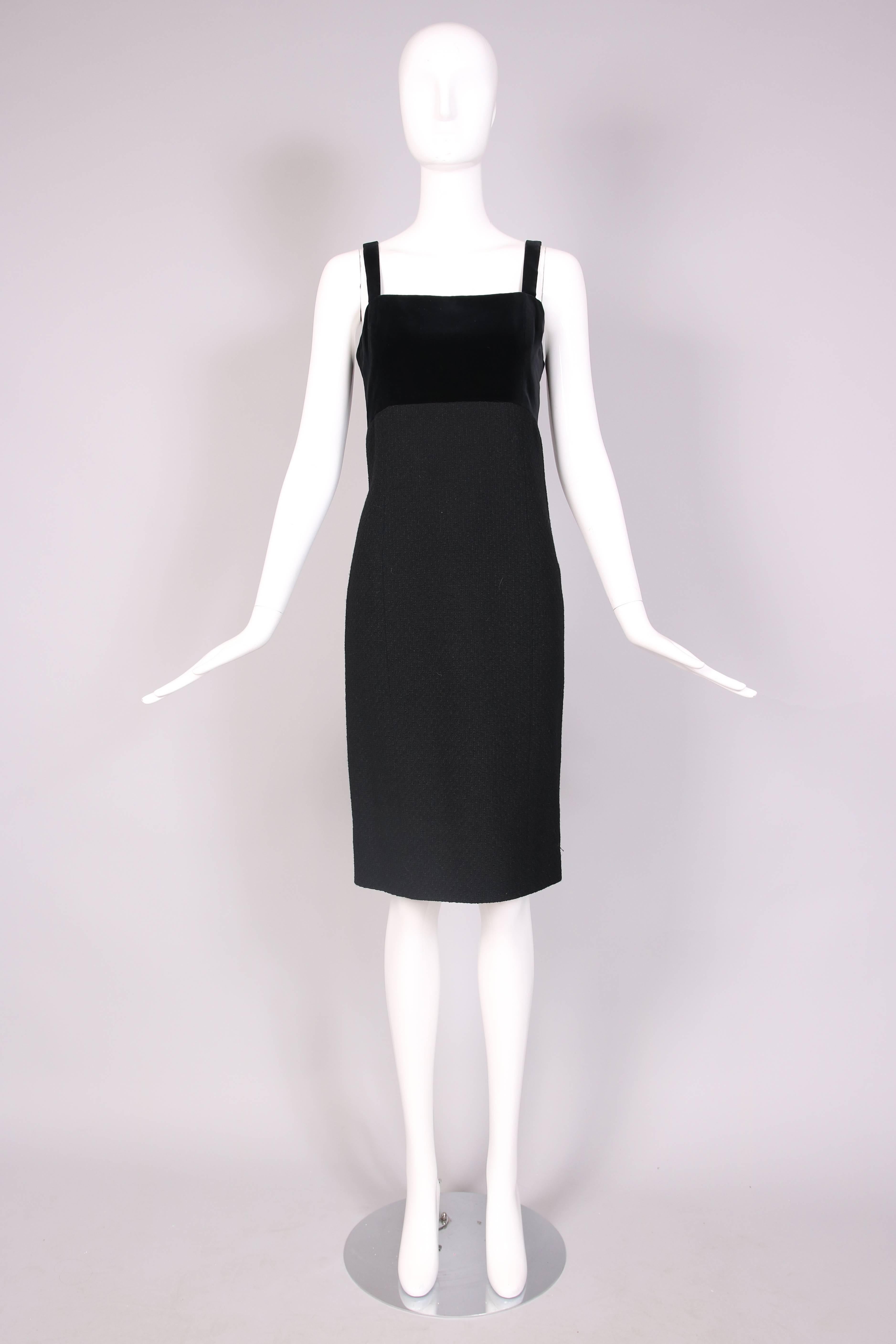 Vintage Chanel Black Boucle Cocktail Dress w/Velvet Bodice In Excellent Condition In Studio City, CA