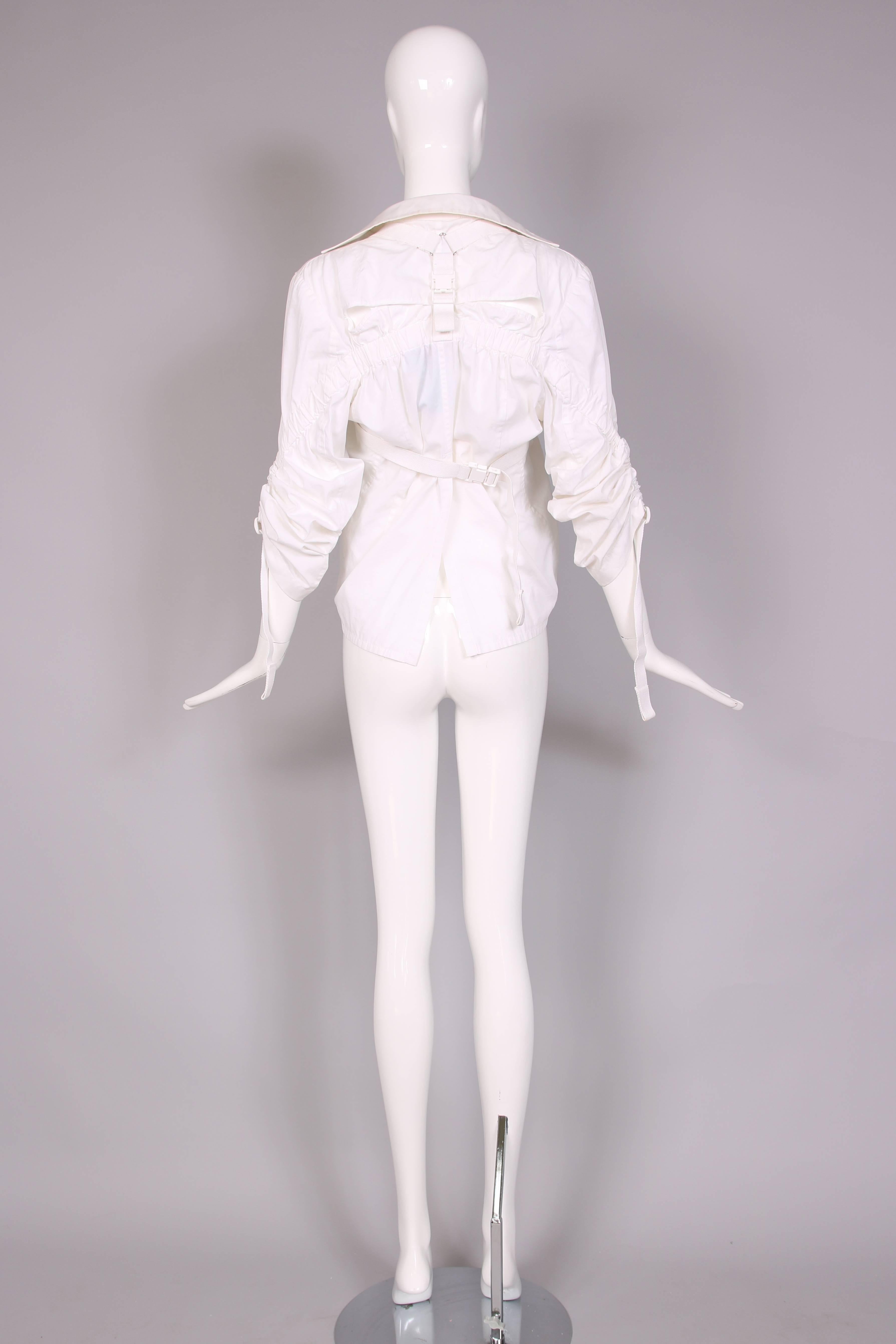 Women's 2002 Junya Watanabe for Comme Des Garcons Ruched White Cotton Ruffle Top 