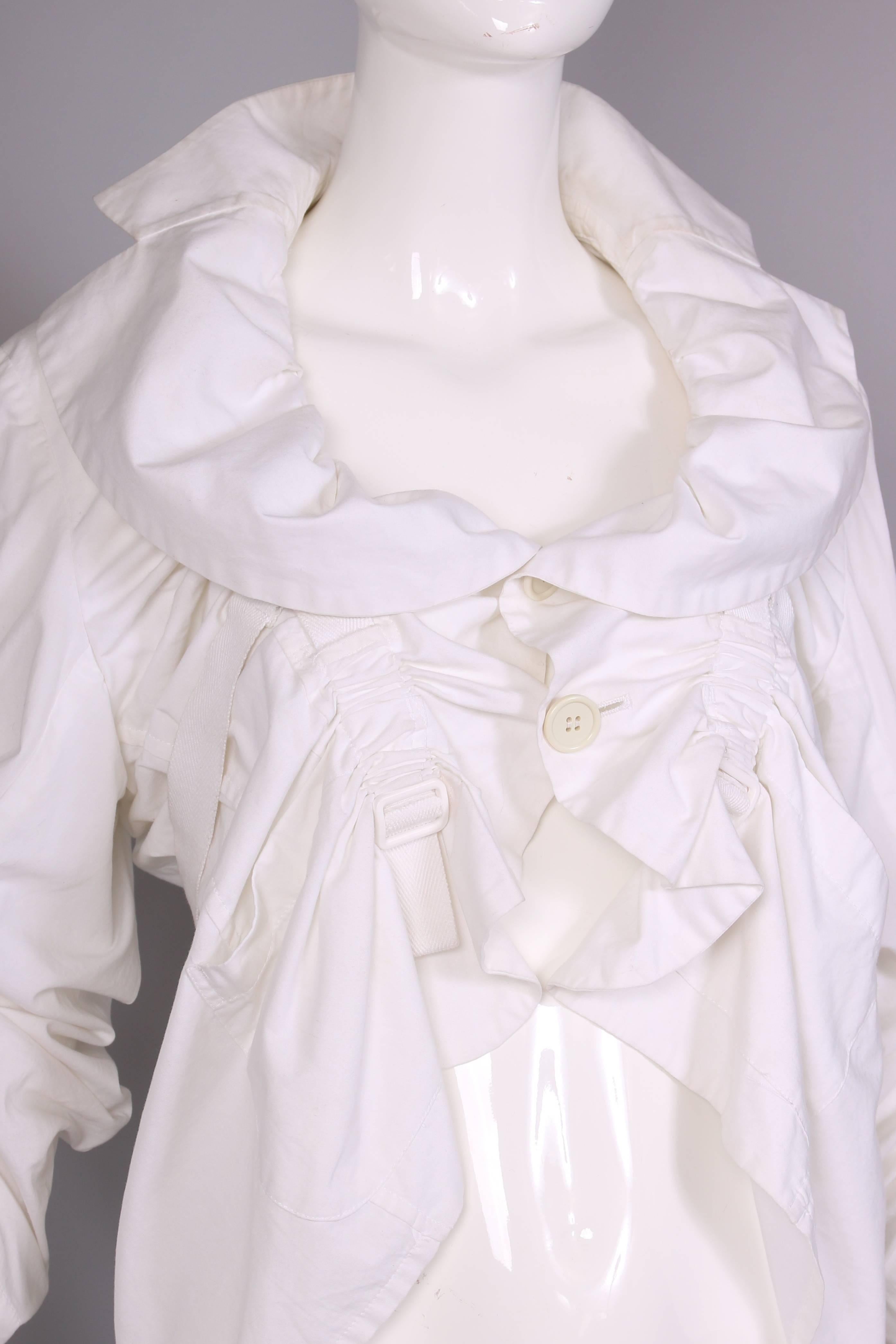 2002 Junya Watanabe for Comme Des Garcons Ruched White Cotton Ruffle Top  1