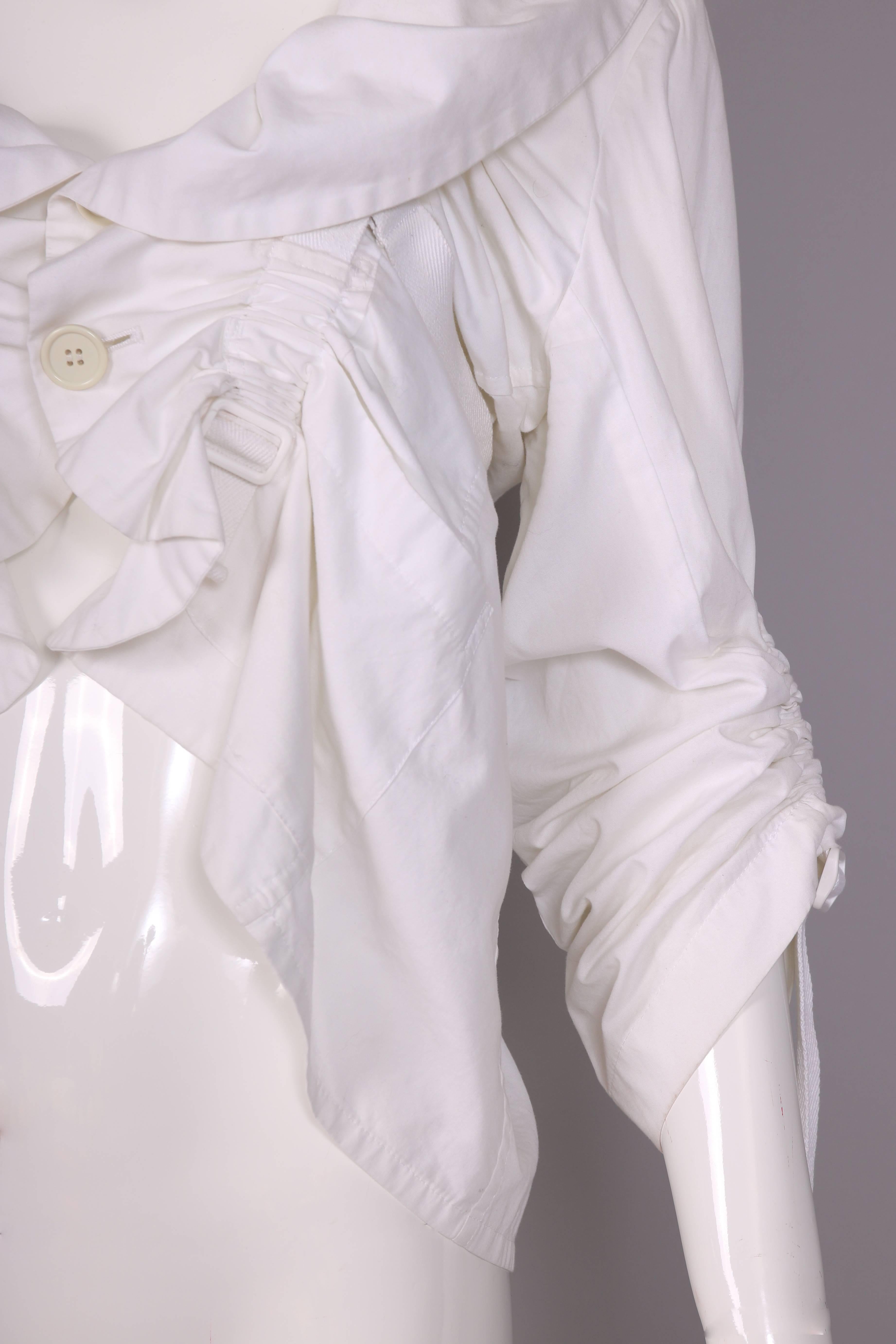 2002 Junya Watanabe for Comme Des Garcons Ruched White Cotton Ruffle Top  2