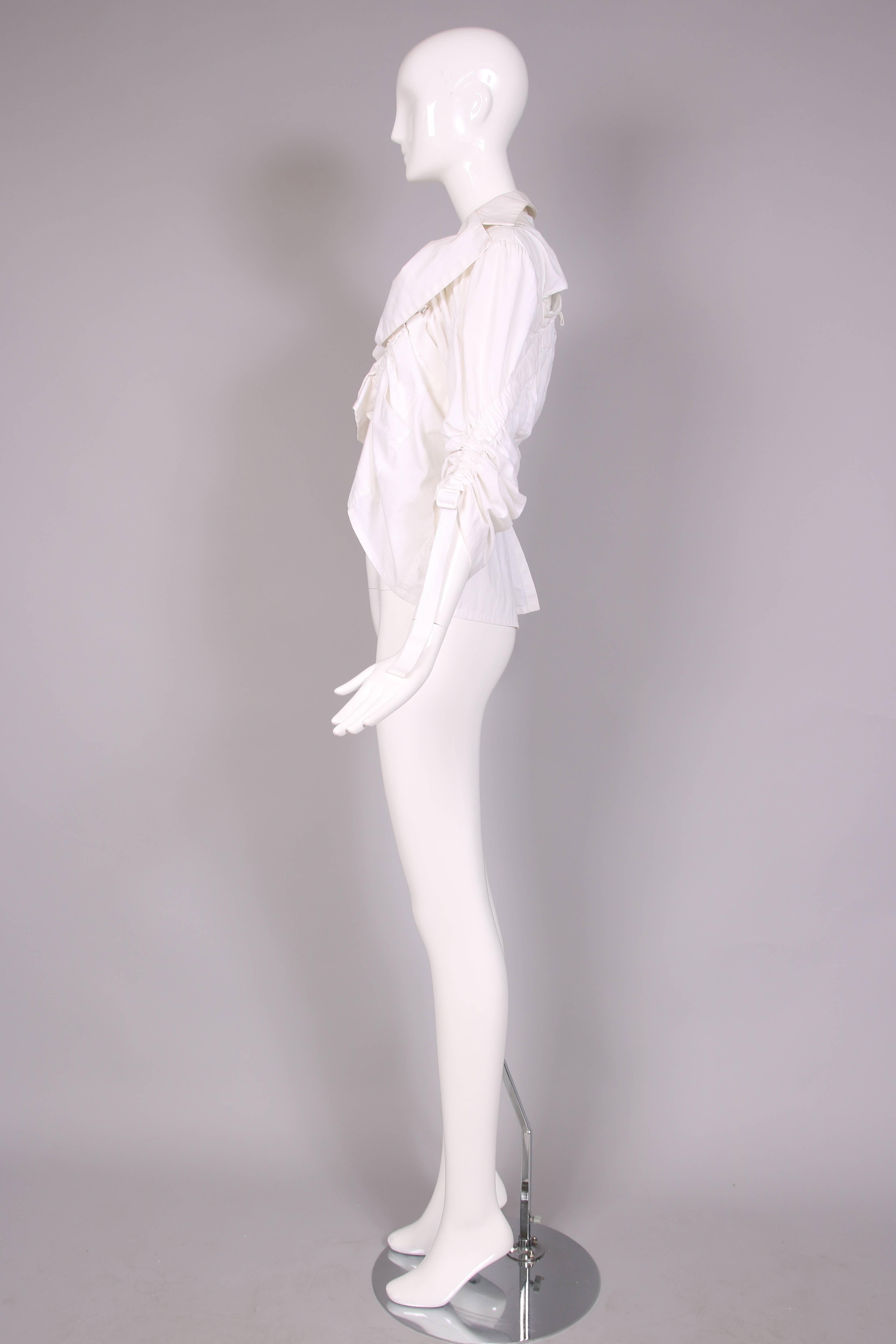 2002 Junya Watanabe for Comme Des Garcons Ruched White Cotton Ruffle Top  In Excellent Condition In Studio City, CA