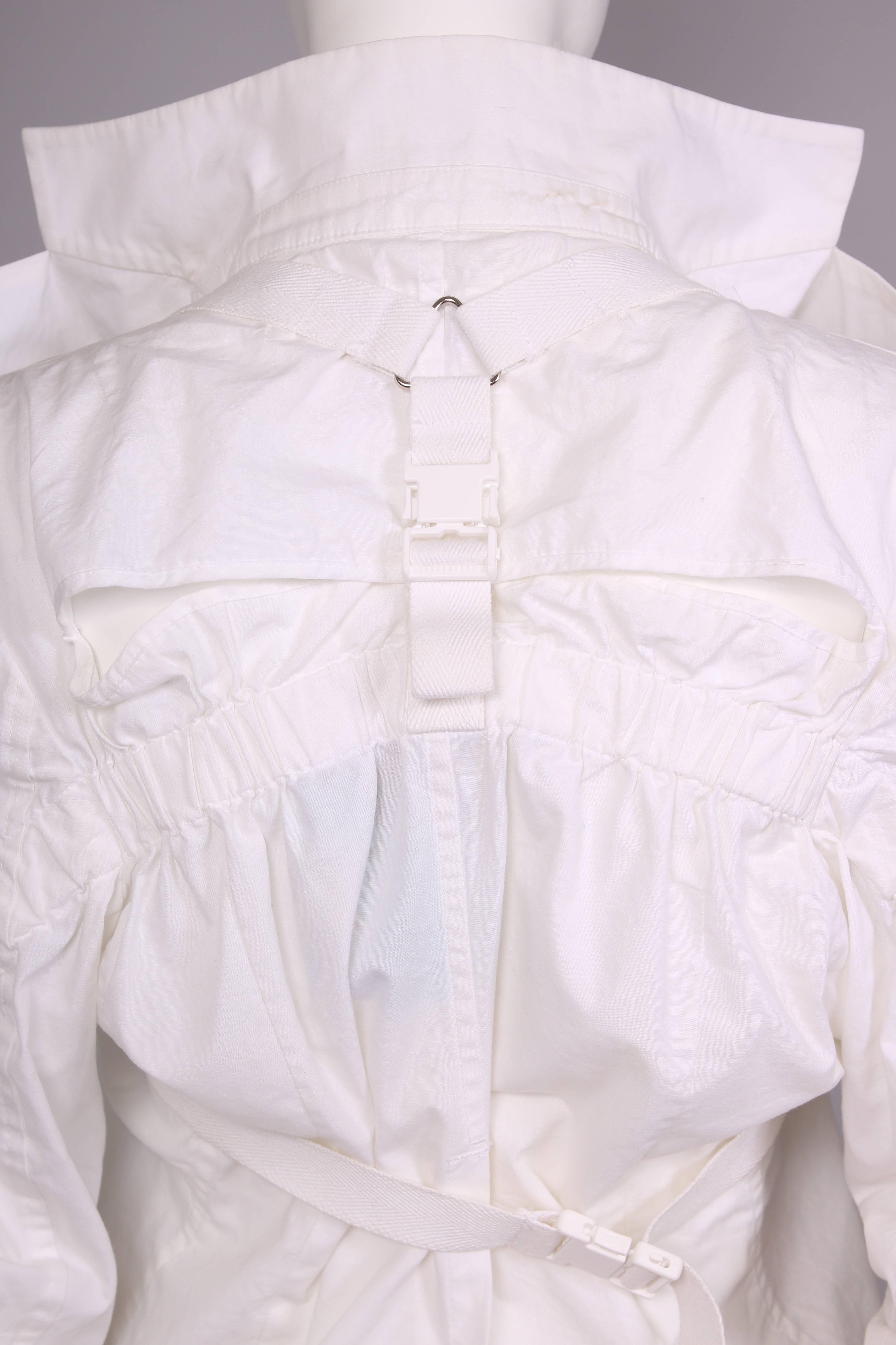 2002 Junya Watanabe for Comme Des Garcons Ruched White Cotton Ruffle Top  3