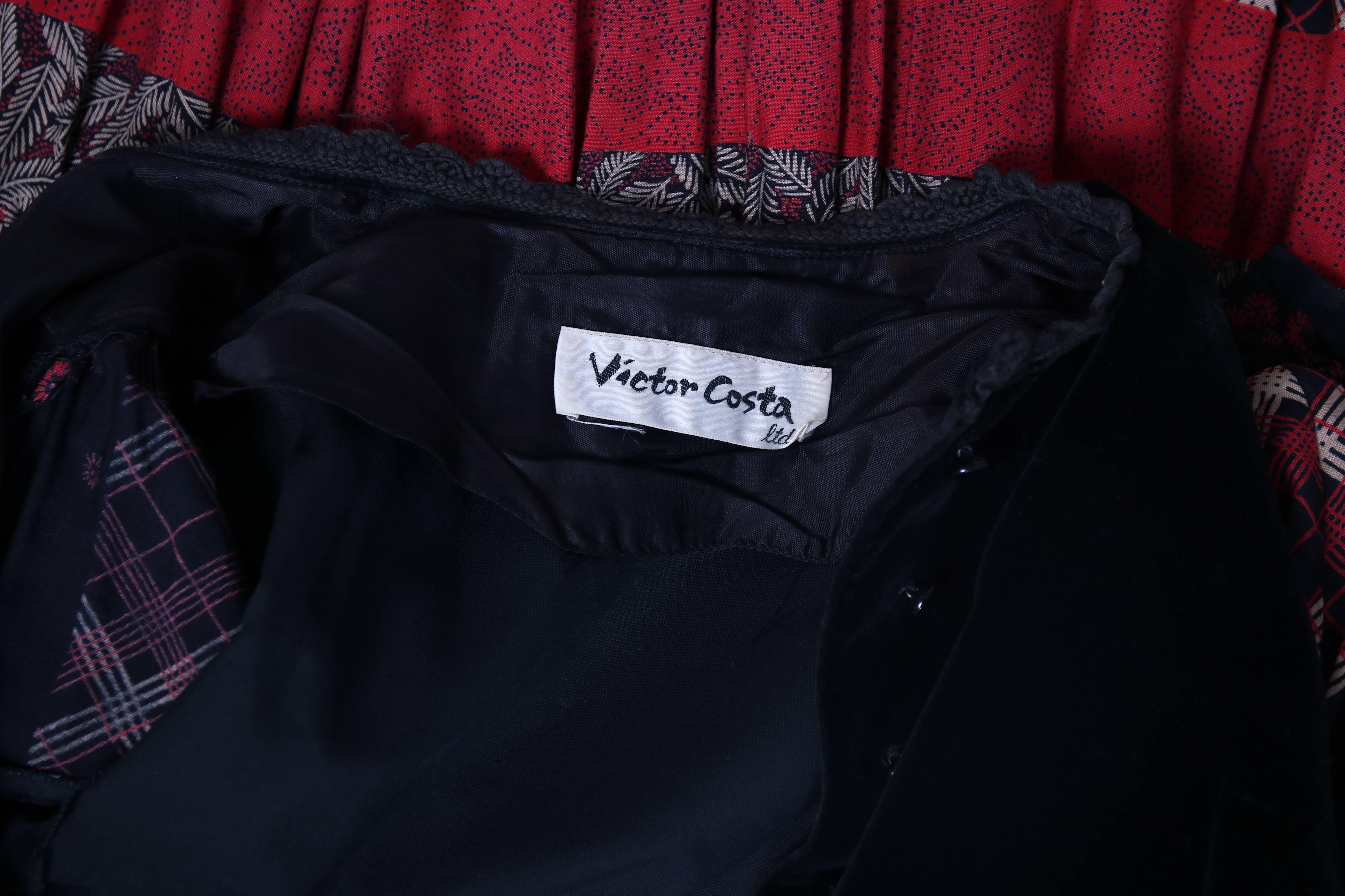 Victor Costa Peasant Dress W/Velvet Bodice & Multi-Patterned Print 2