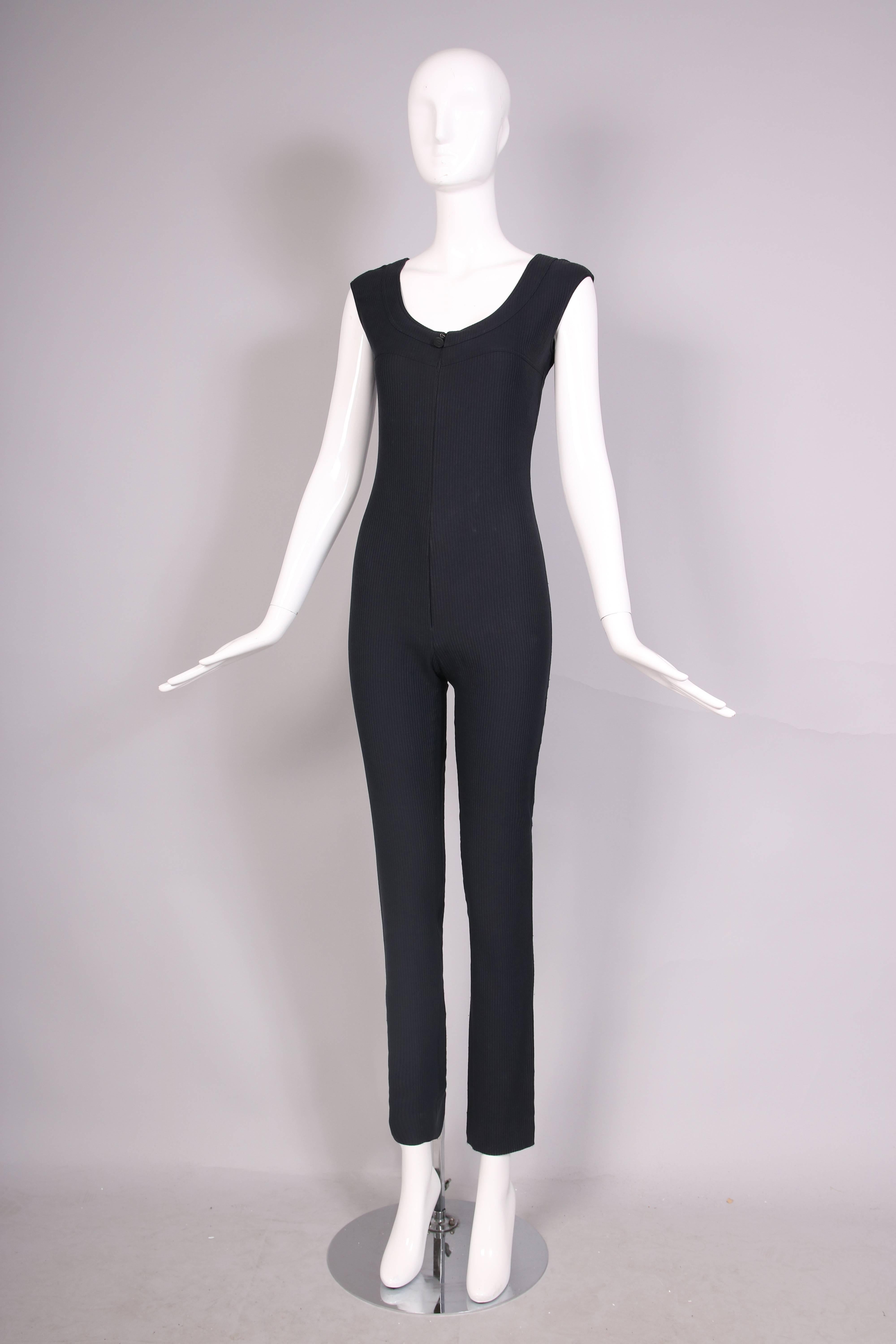 2001 Chanel Black Ribbed Sleeveless Frontal Zip Jumpsuit  In Excellent Condition In Studio City, CA