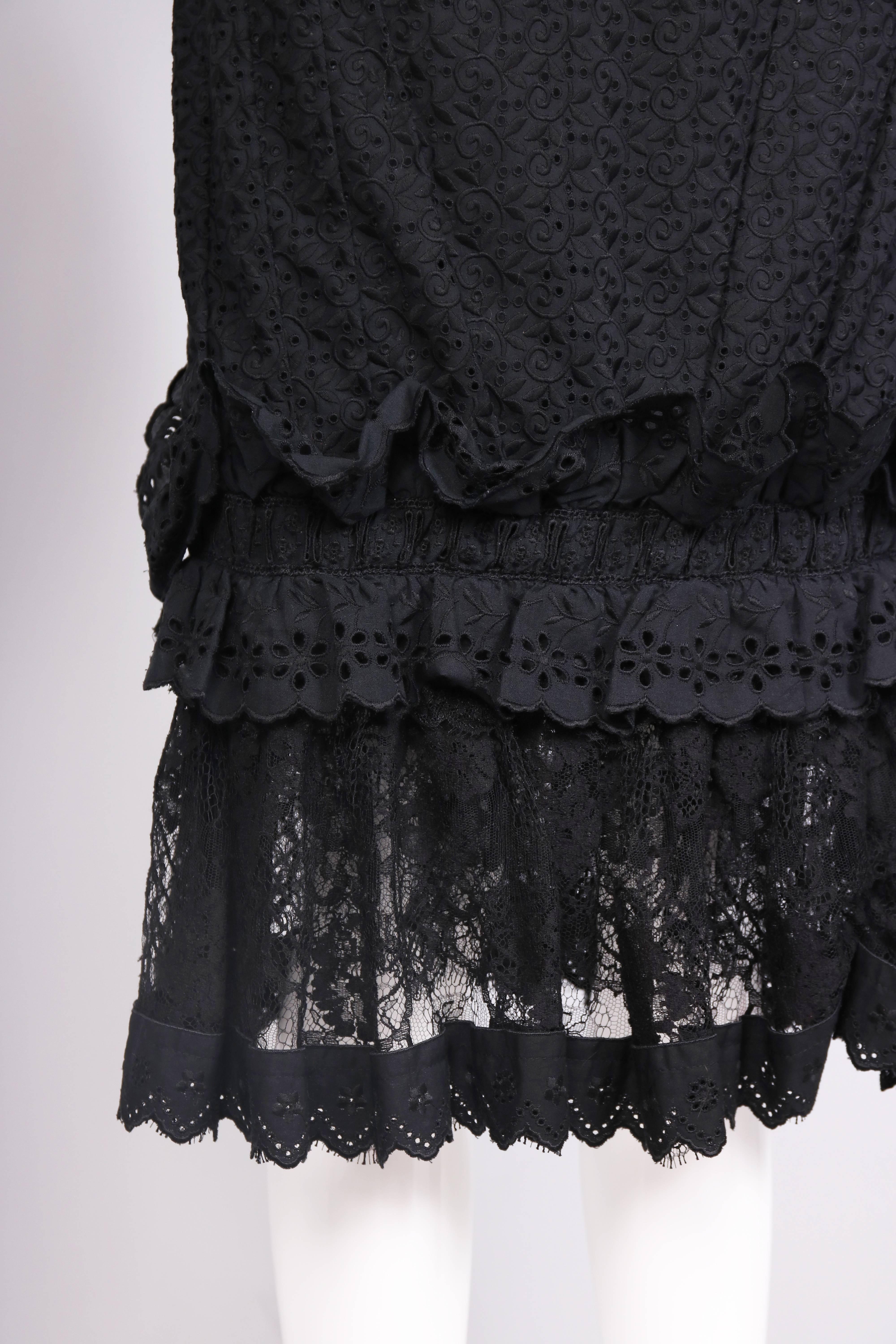 Dolce & Gabbana Black Eyelet Lace Bustier Dress W/Ruffle Hem For Sale 1