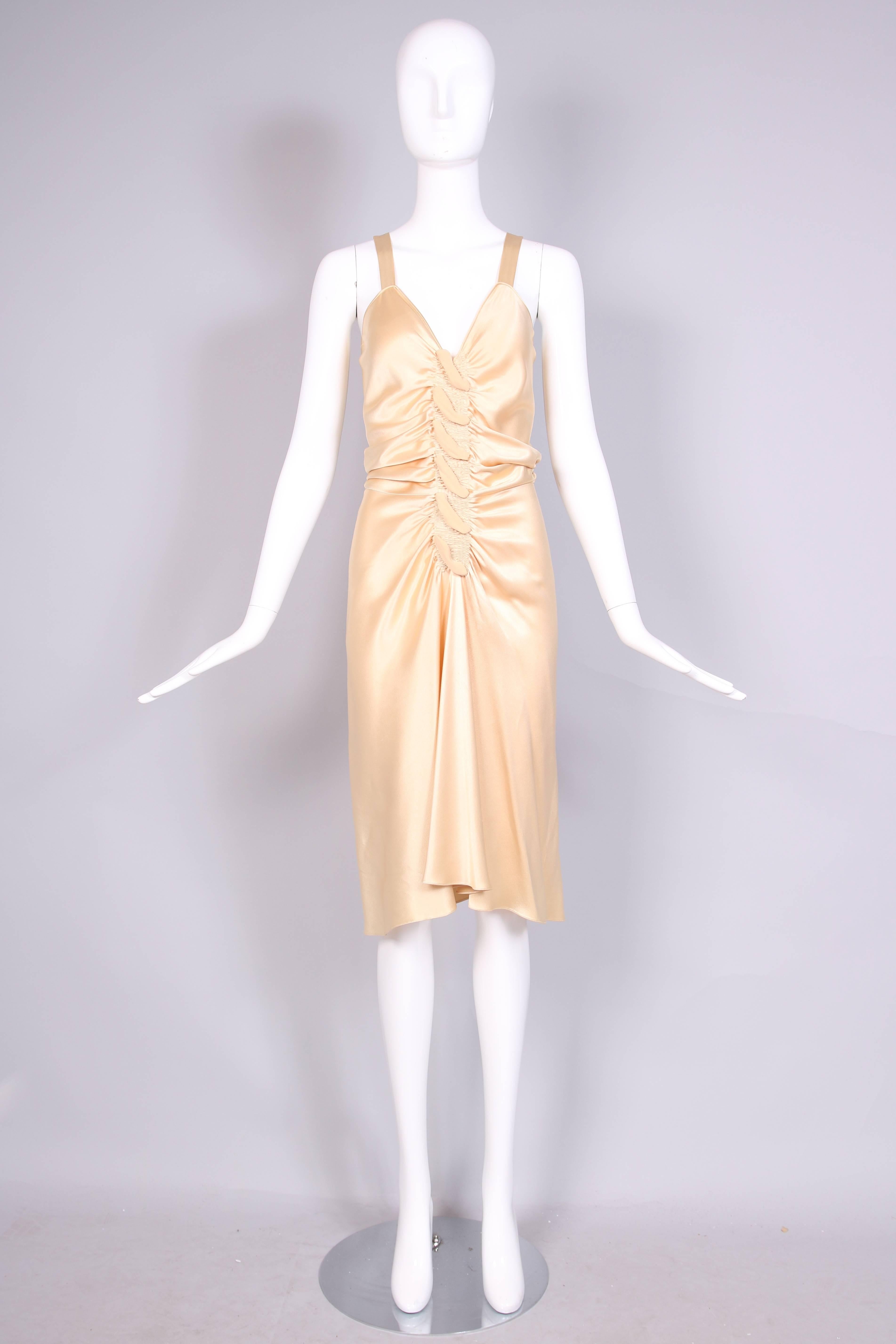 Orange John Galliano Cream Bias Cut Ruched Evening Dress
