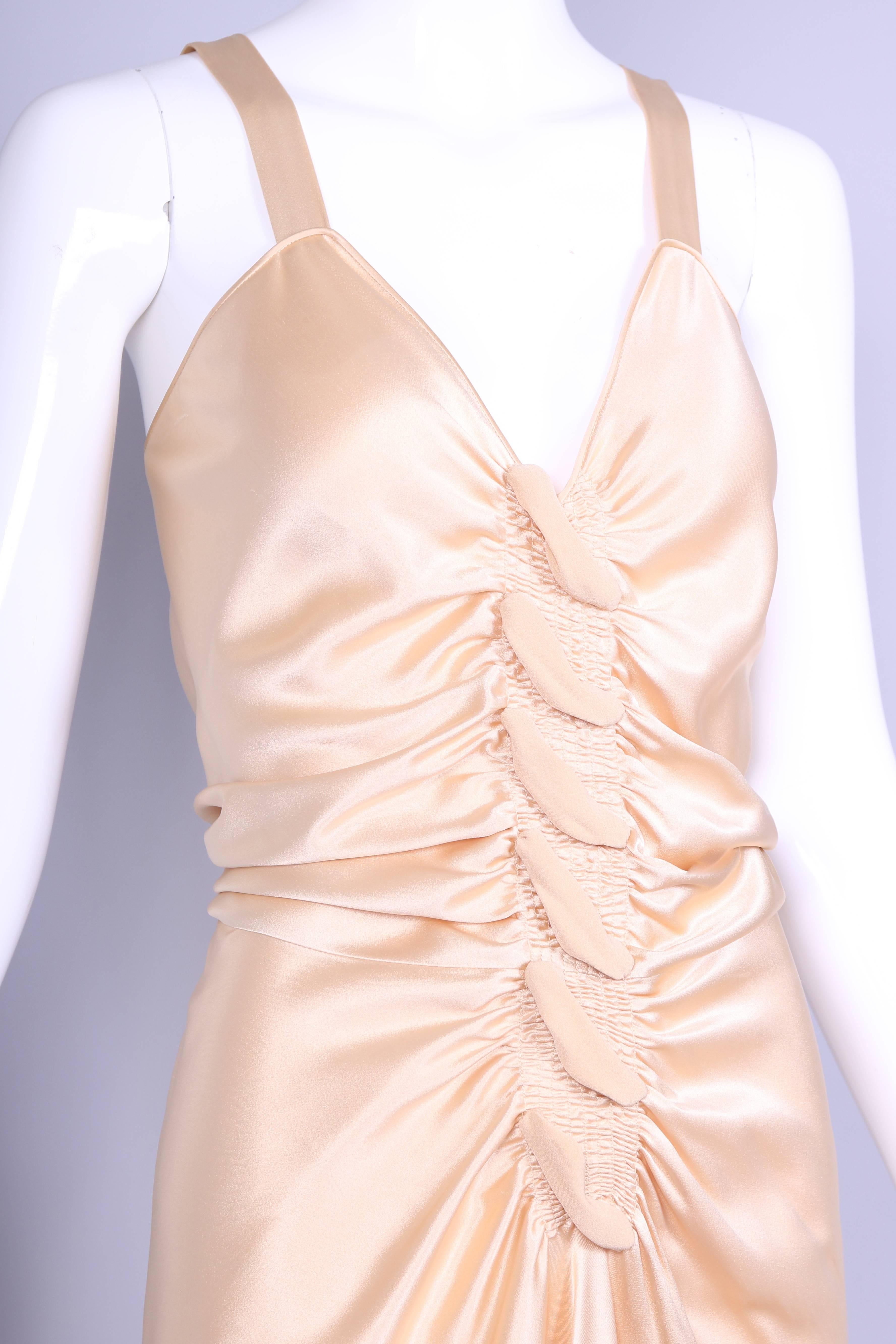 John Galliano Cream Bias Cut Ruched Evening Dress 1