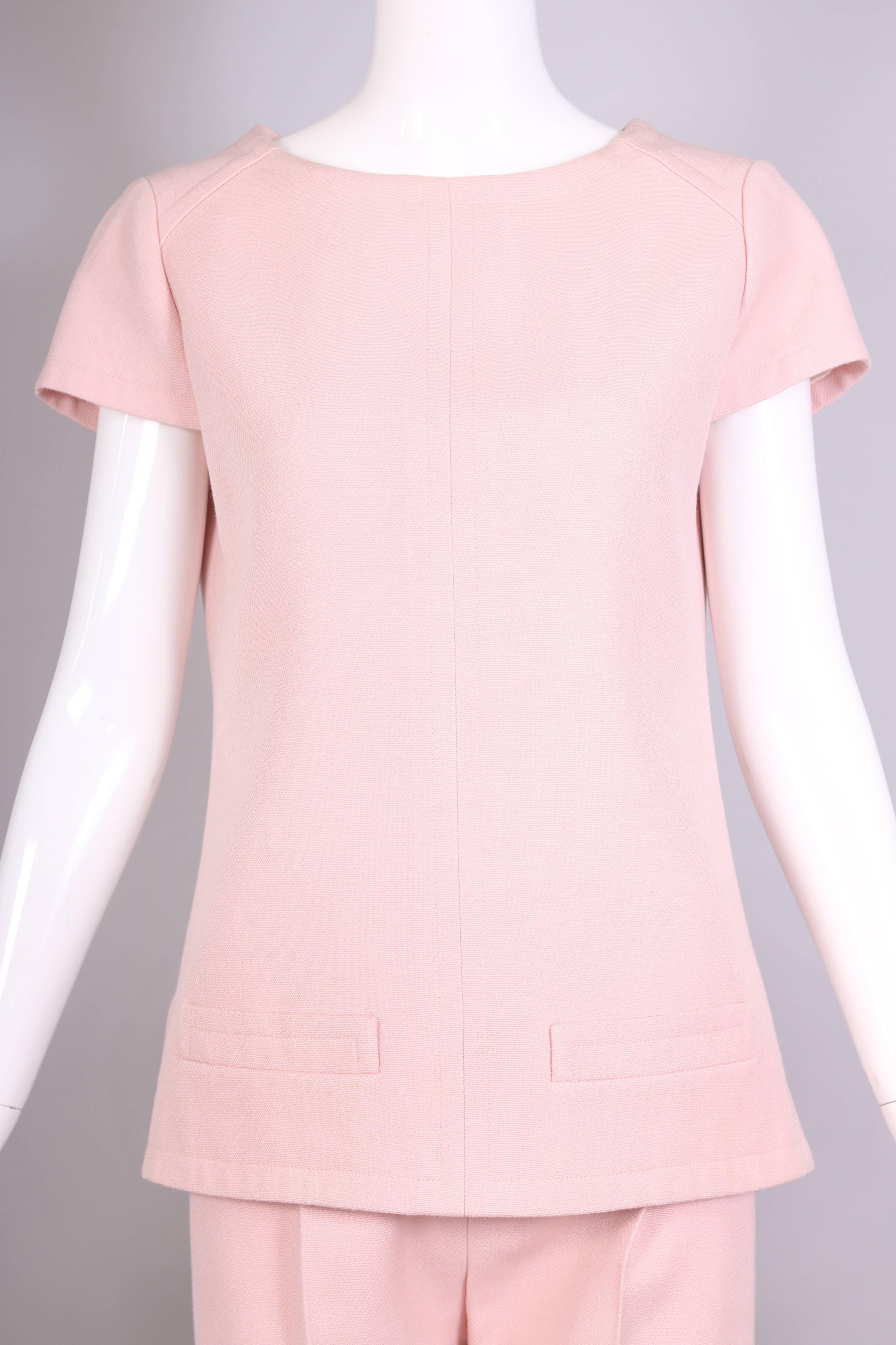 Women's 1960's Courreges for Harrods Baby Pink Tunic Top & Trouser Pant Ensemble