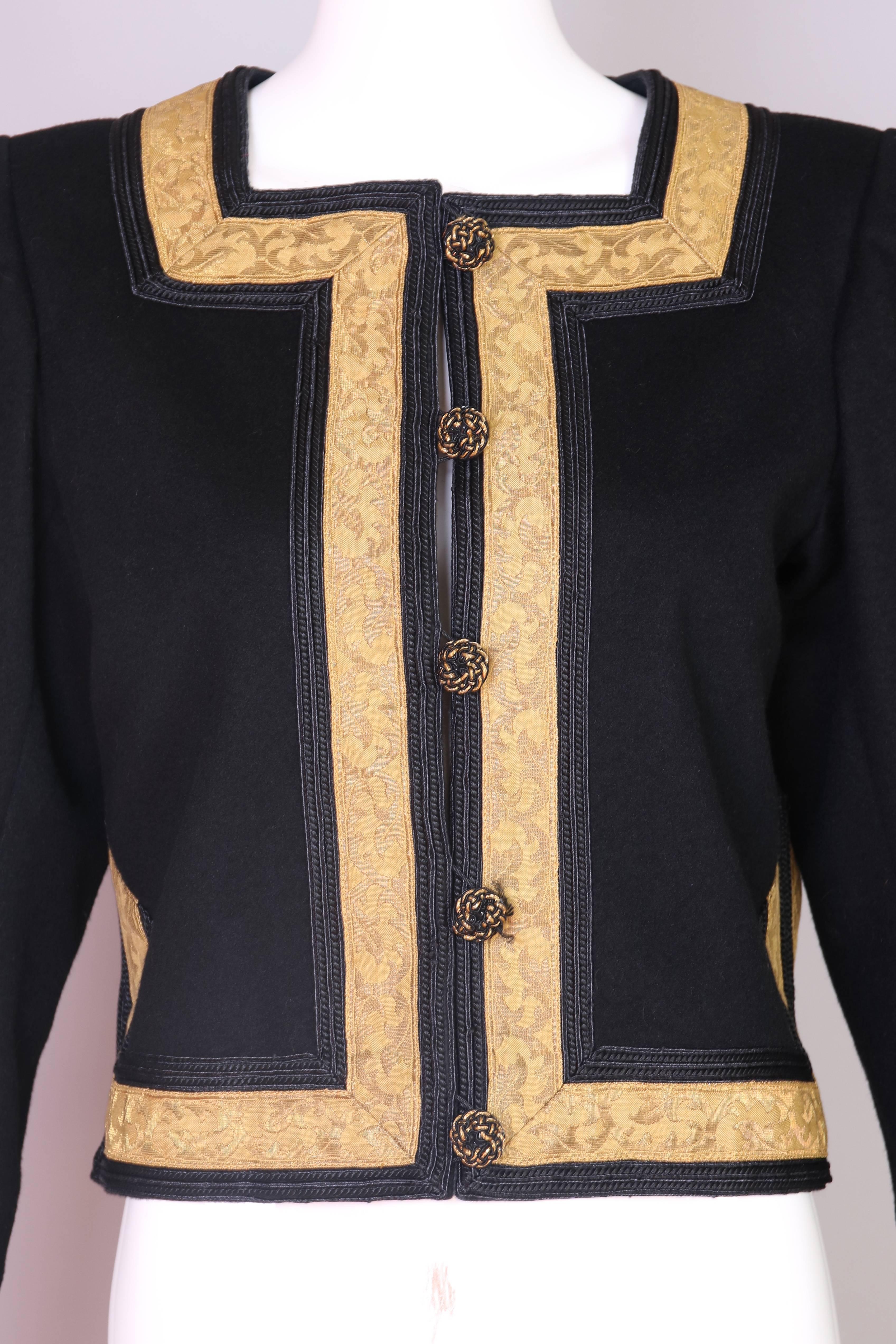 1970's Yves Saint Laurent YSL Russian Collection Jacket w/Brocade Trim 1