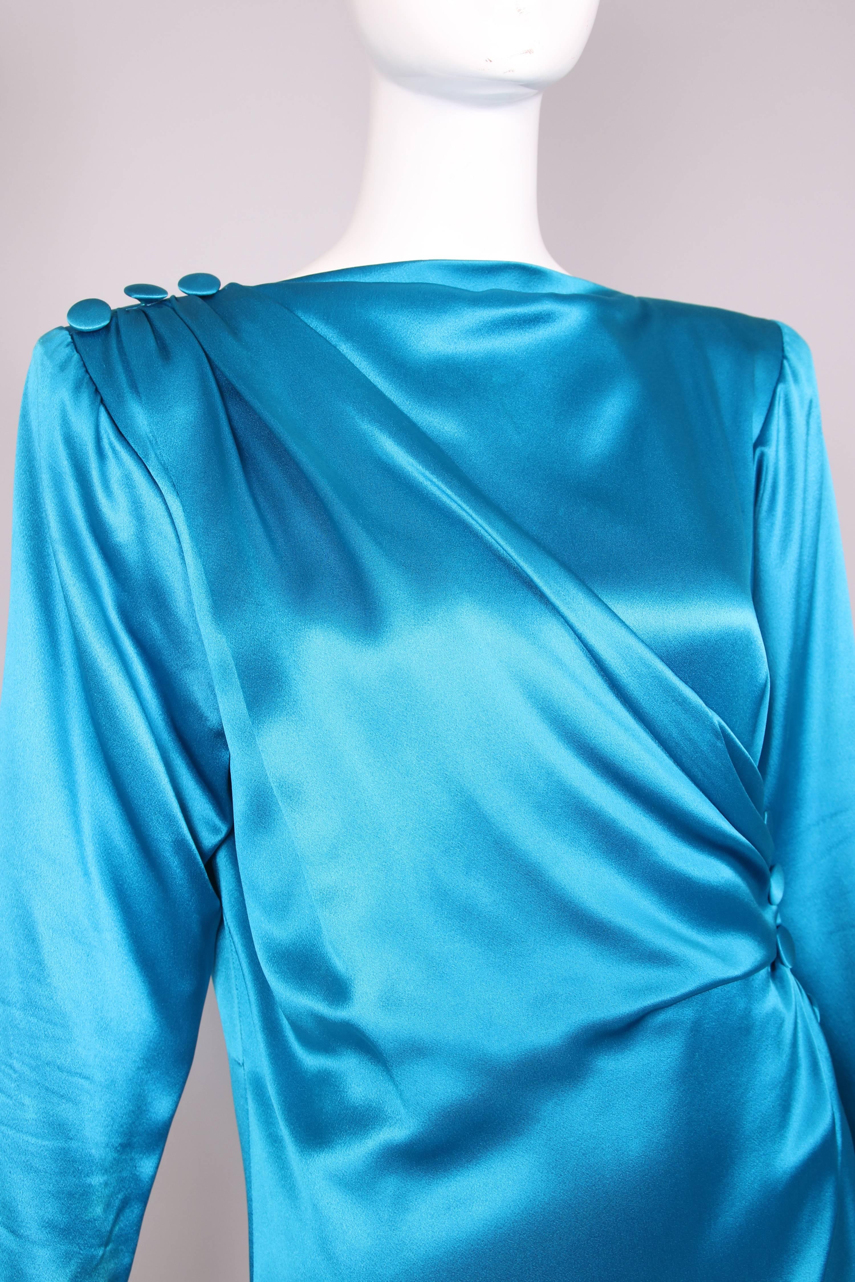 1987 A/H Yves Saint Laurent YSL Haute Couture Electric Blue Silk ...