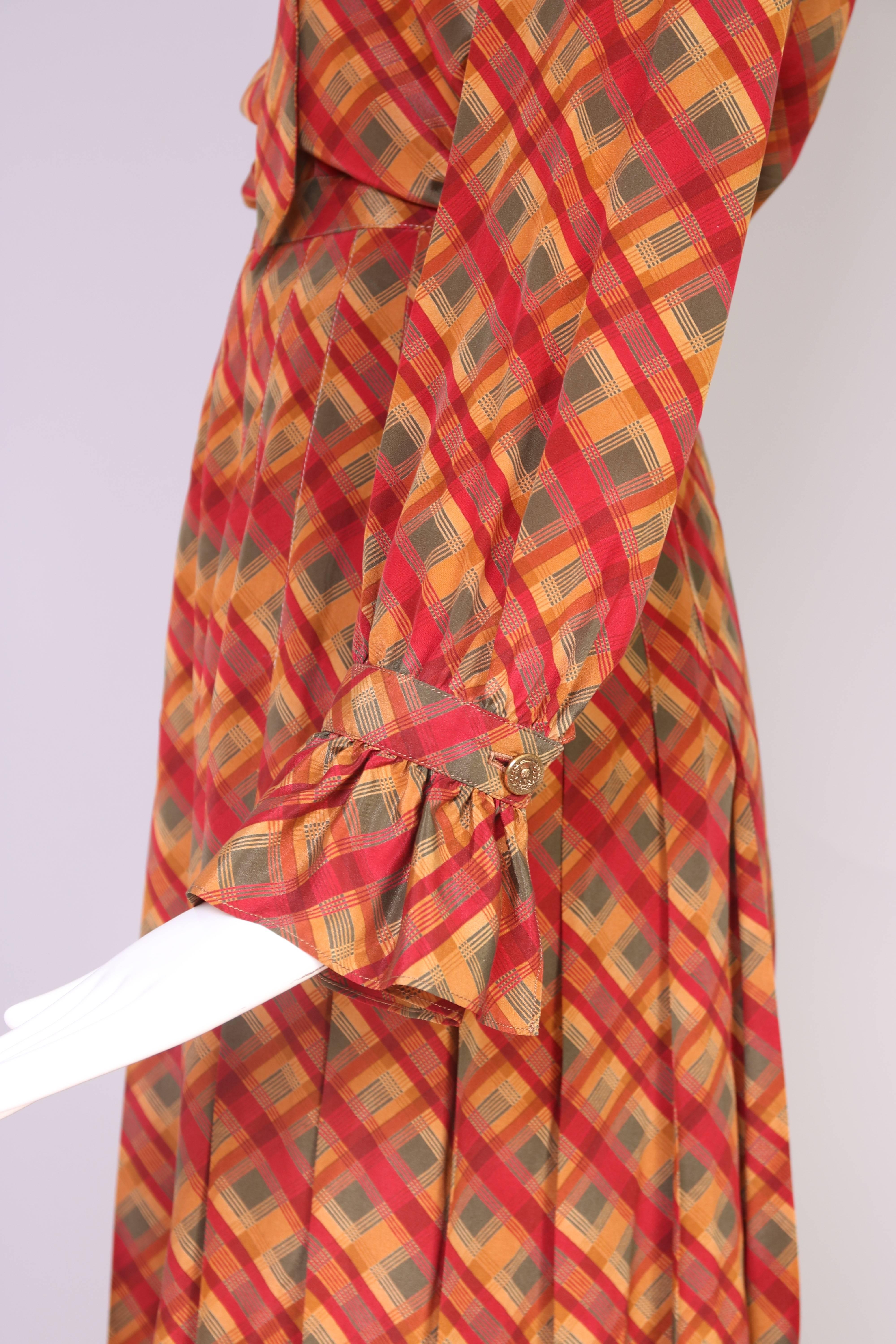 Yves Saint Laurent YSL Silk Geometric Print Blouse W/Ties & Pleated Skirt 1