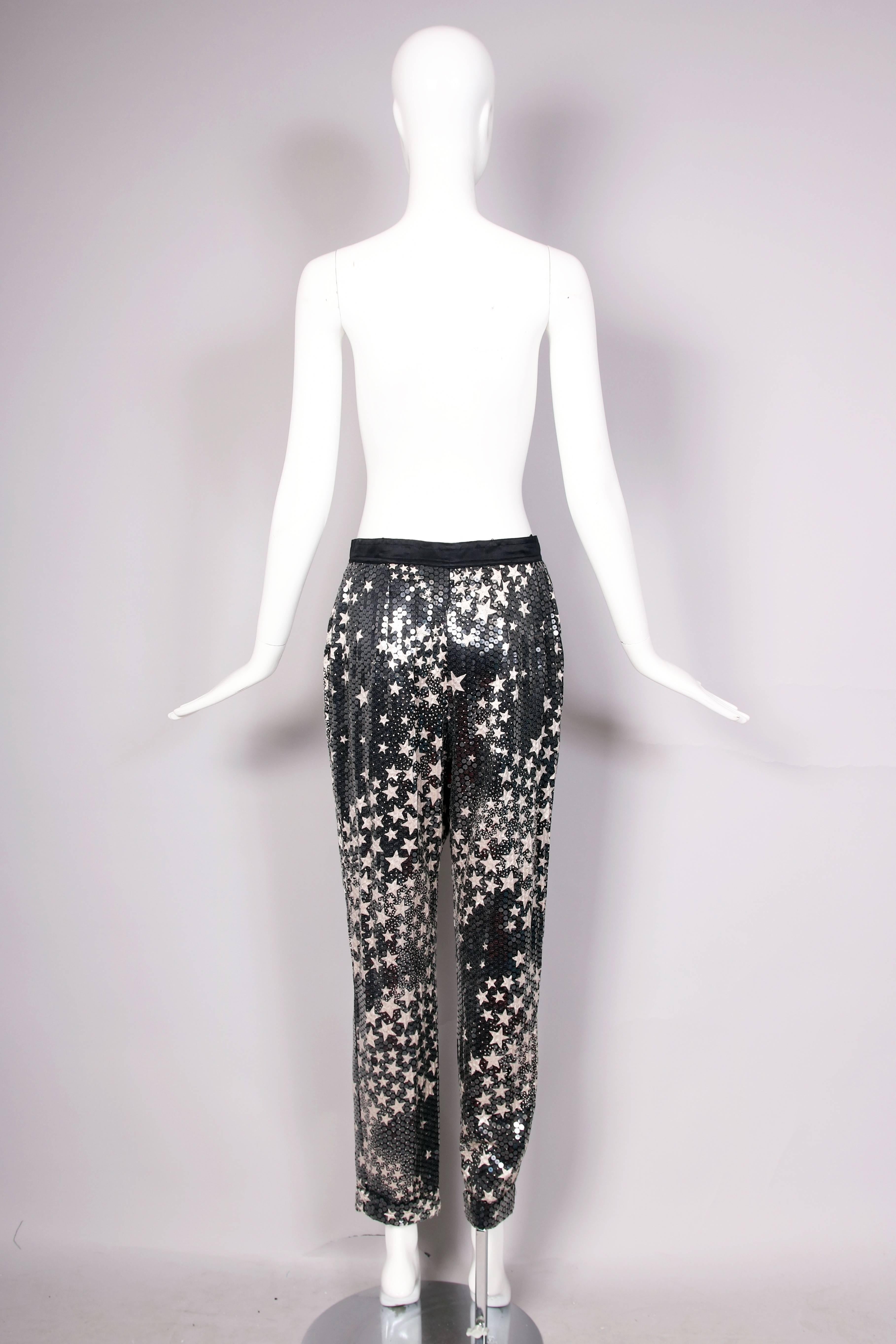 Women's Black Sequin Silk Pants W/White Star Print