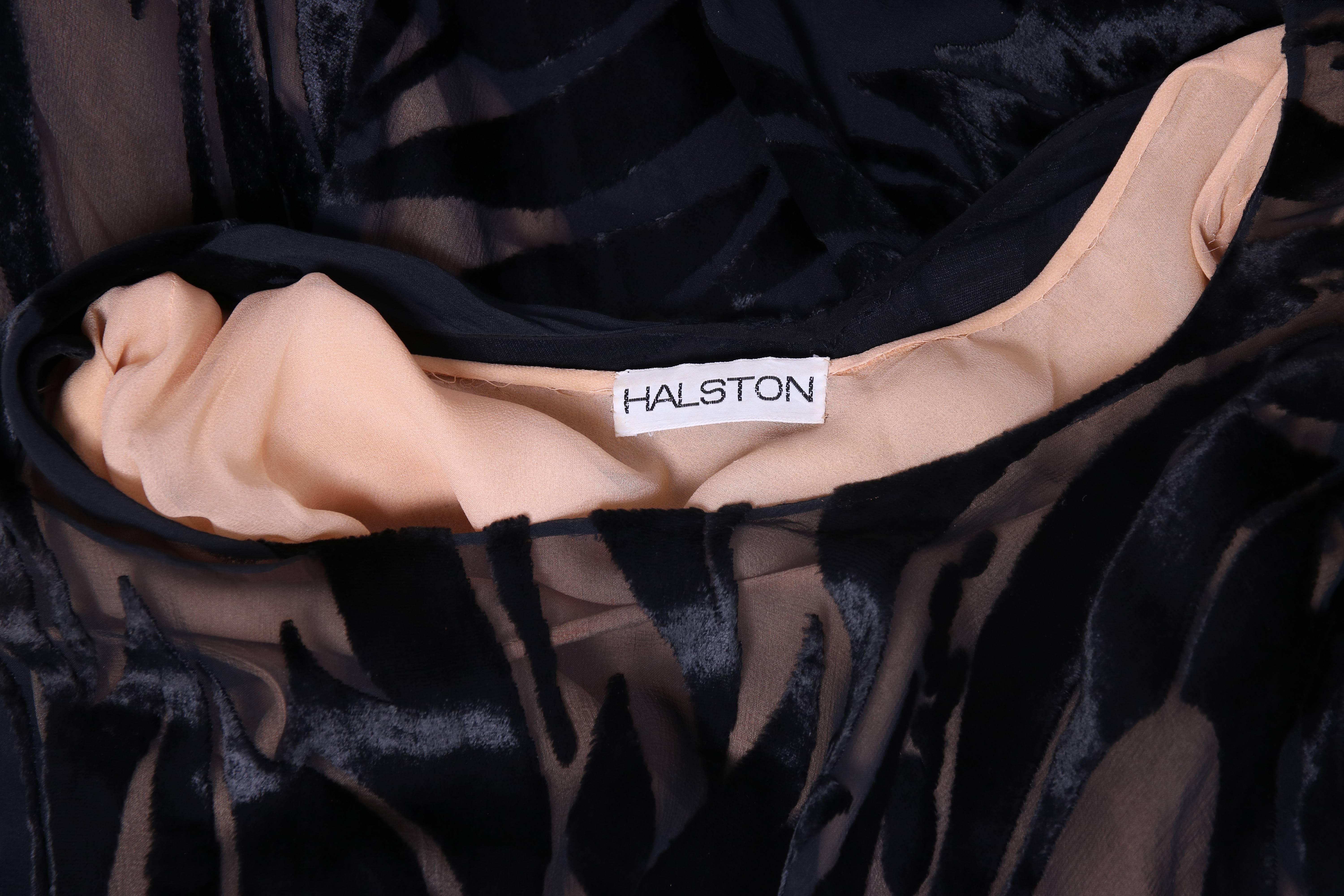 Women's 1974 Halston Documented Black Silk Velvet Burnout Evening Gown