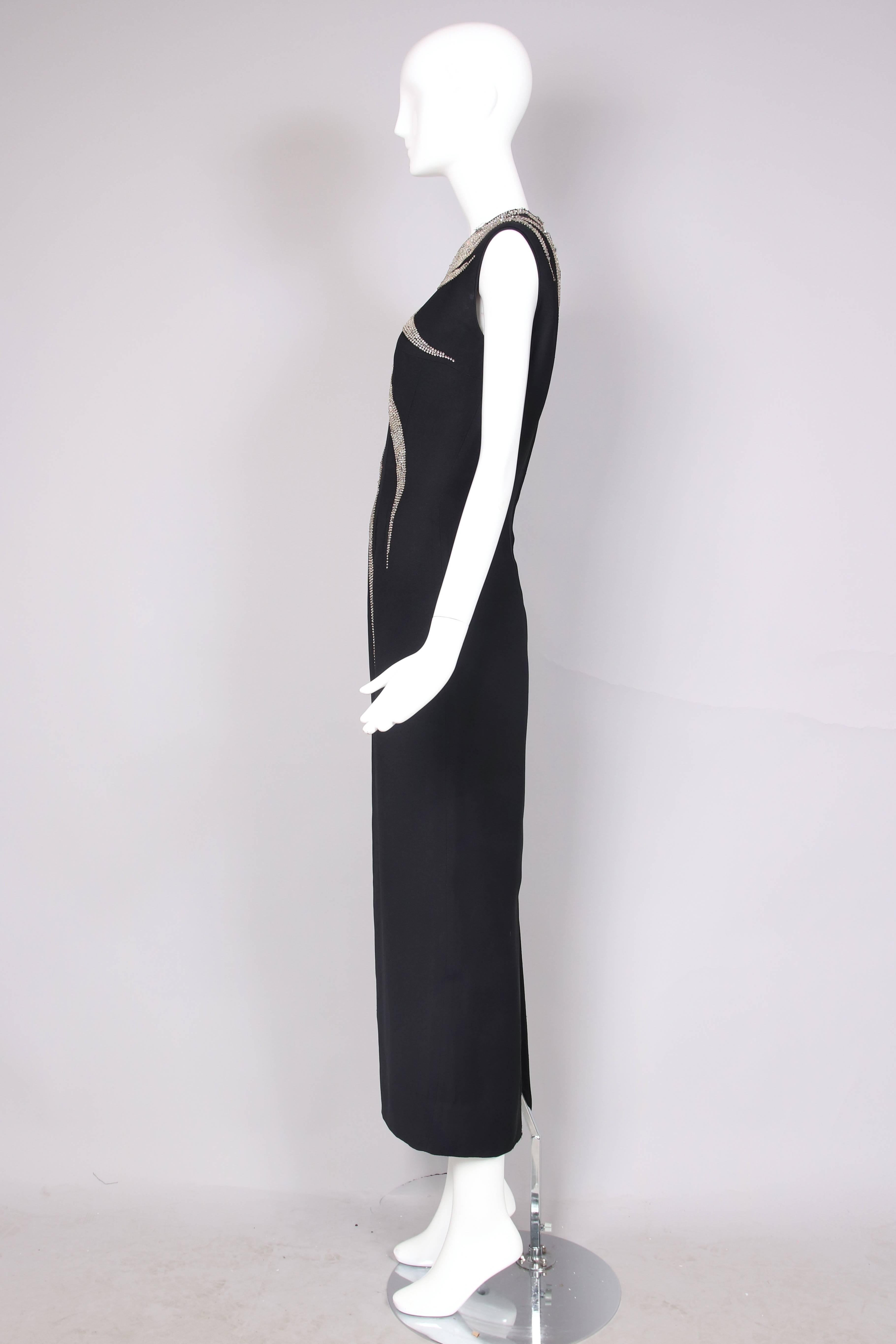 Women's 1960's Mr. Blackwell Black Sleeveless Sunburst Jeweled Evening Gown