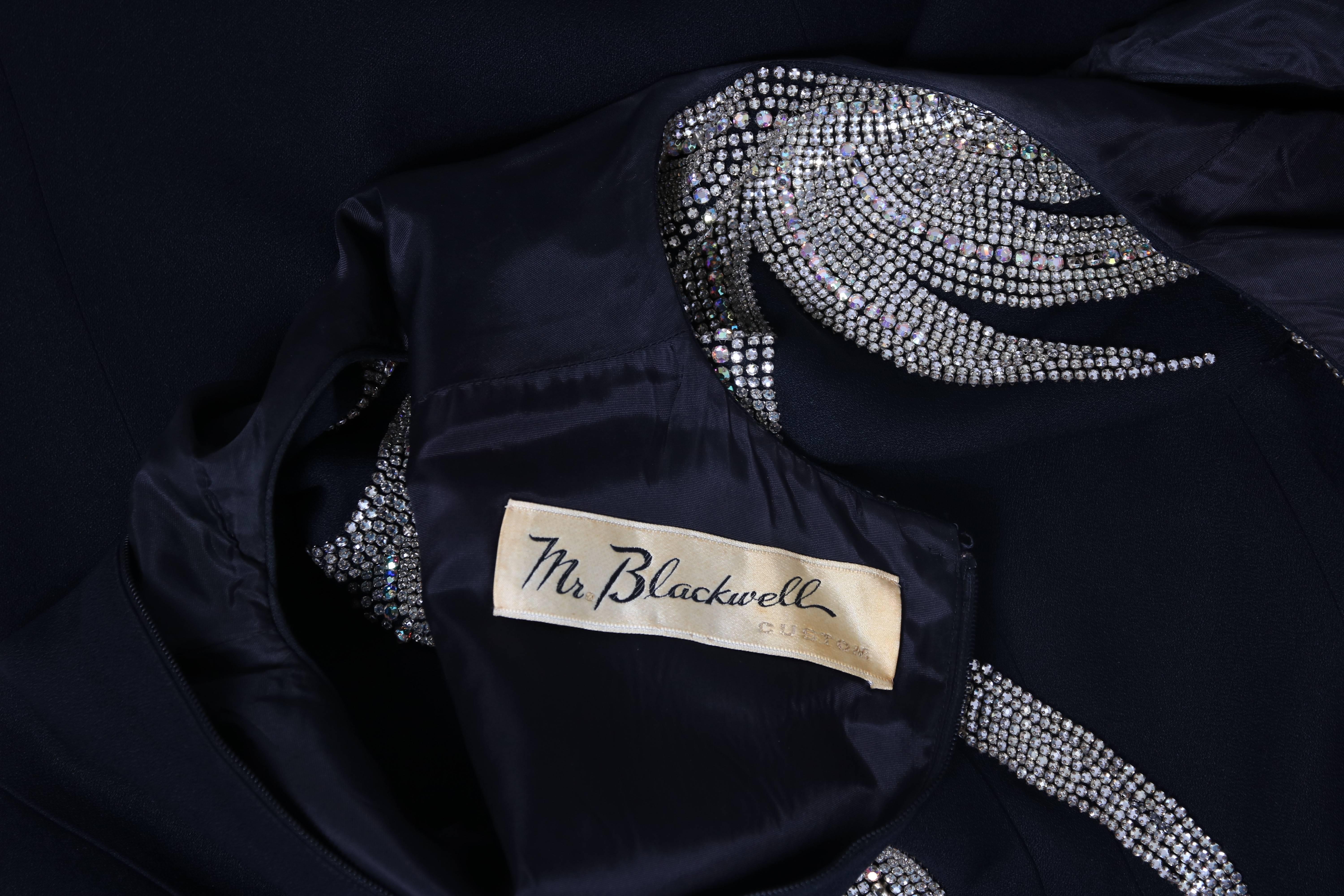 1960's Mr. Blackwell Black Sleeveless Sunburst Jeweled Evening Gown 4