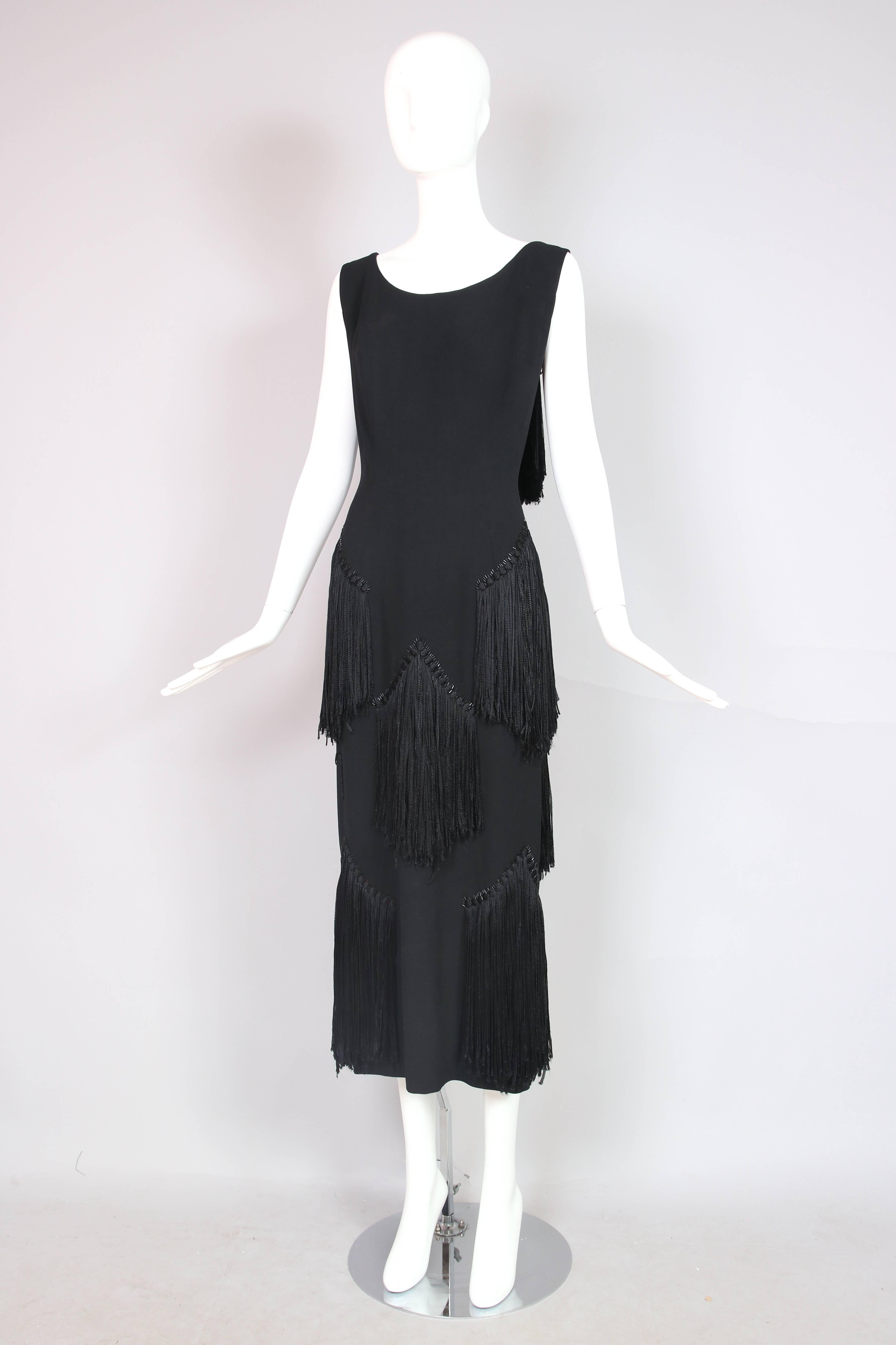 1940's Worth Sleeveless Black Wool Crepe Dress  In Excellent Condition In Studio City, CA