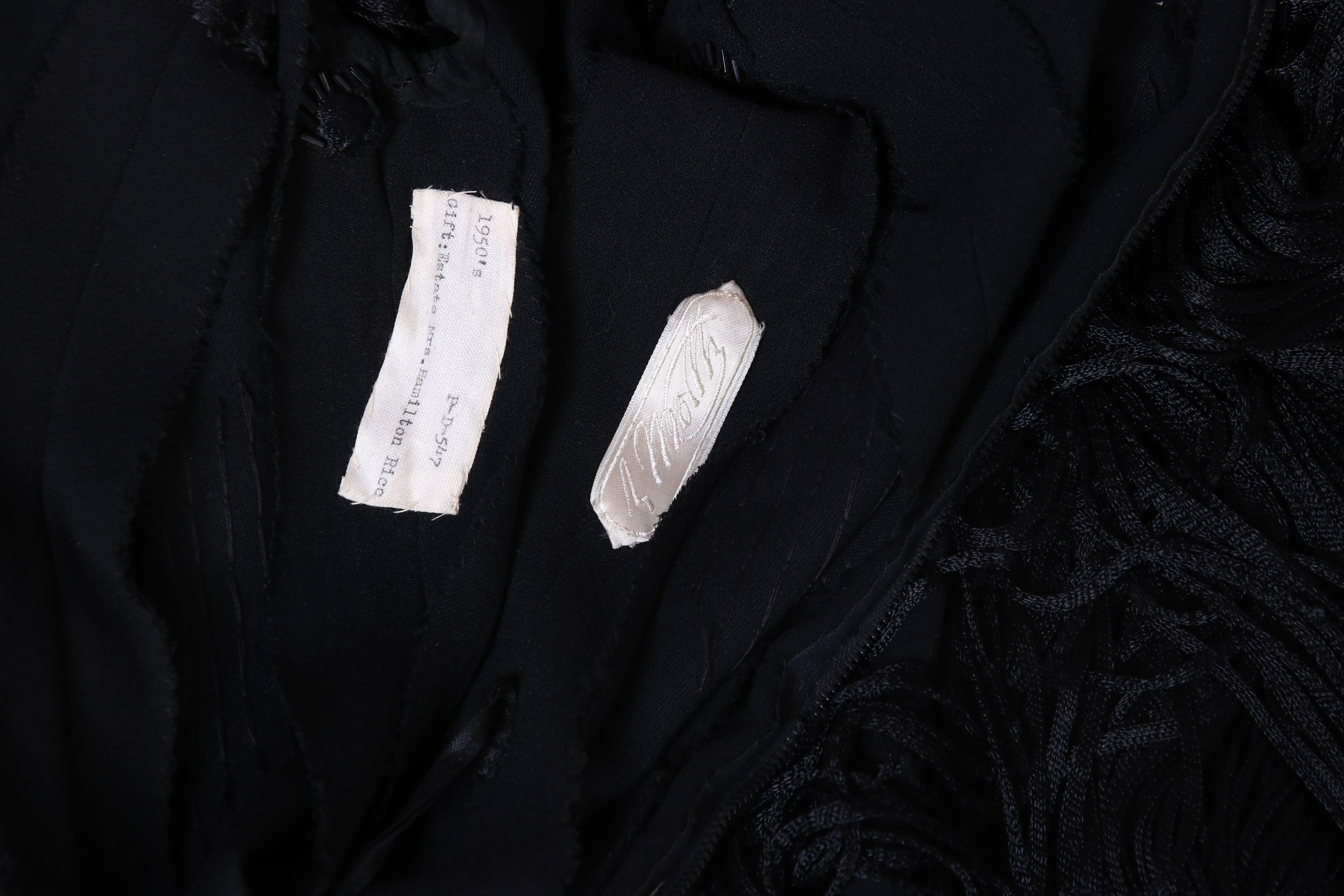1940's Worth Sleeveless Black Wool Crepe Dress  4