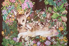 Vintage Gucci 100% Silk Scarf Featuring a Baby Deer Fawn Framed by Flowers