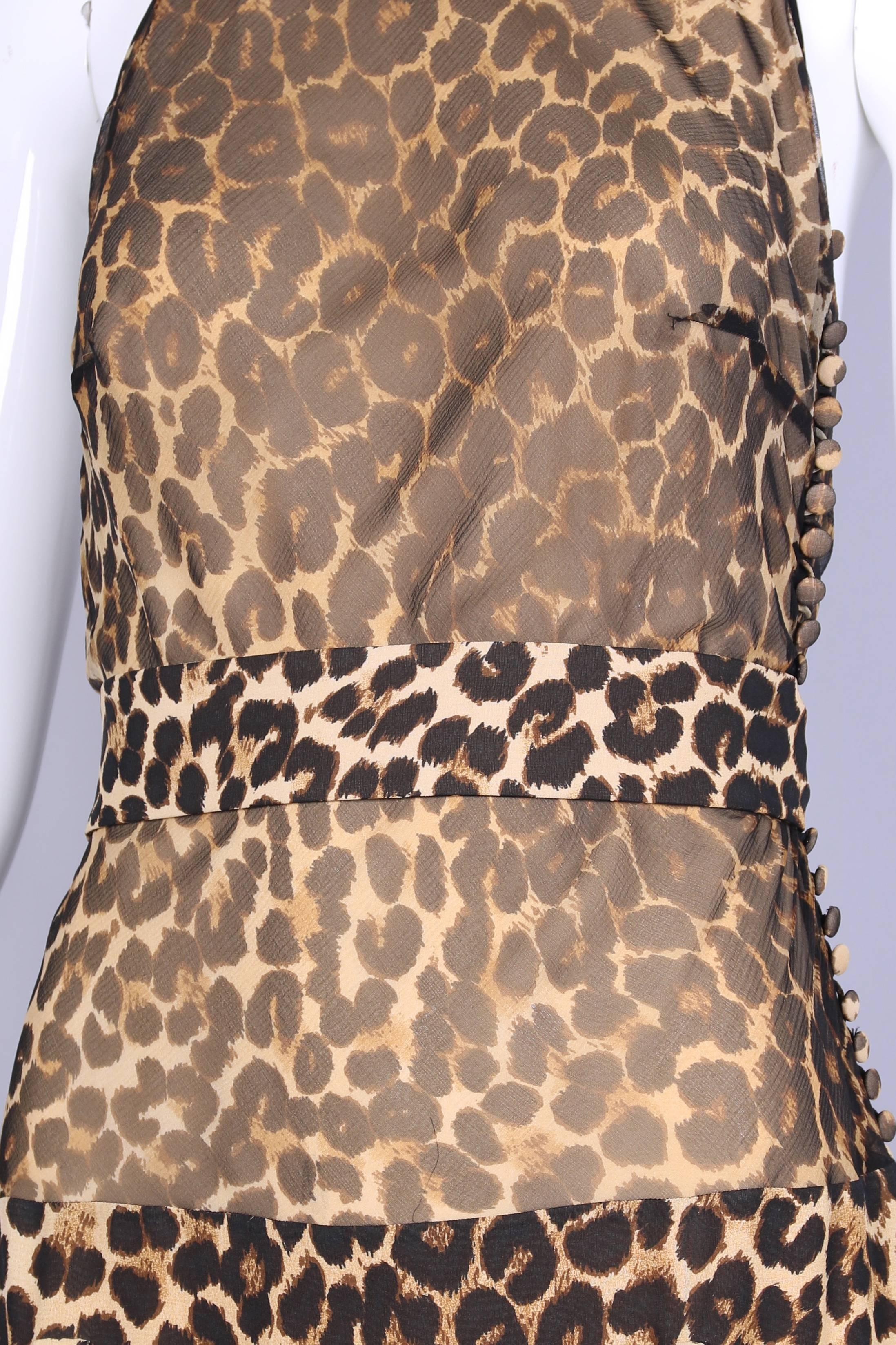 1990's John Galliano Silk Leopard Print Halter Dress W/Dropped Waist  & Belt In Excellent Condition In Studio City, CA