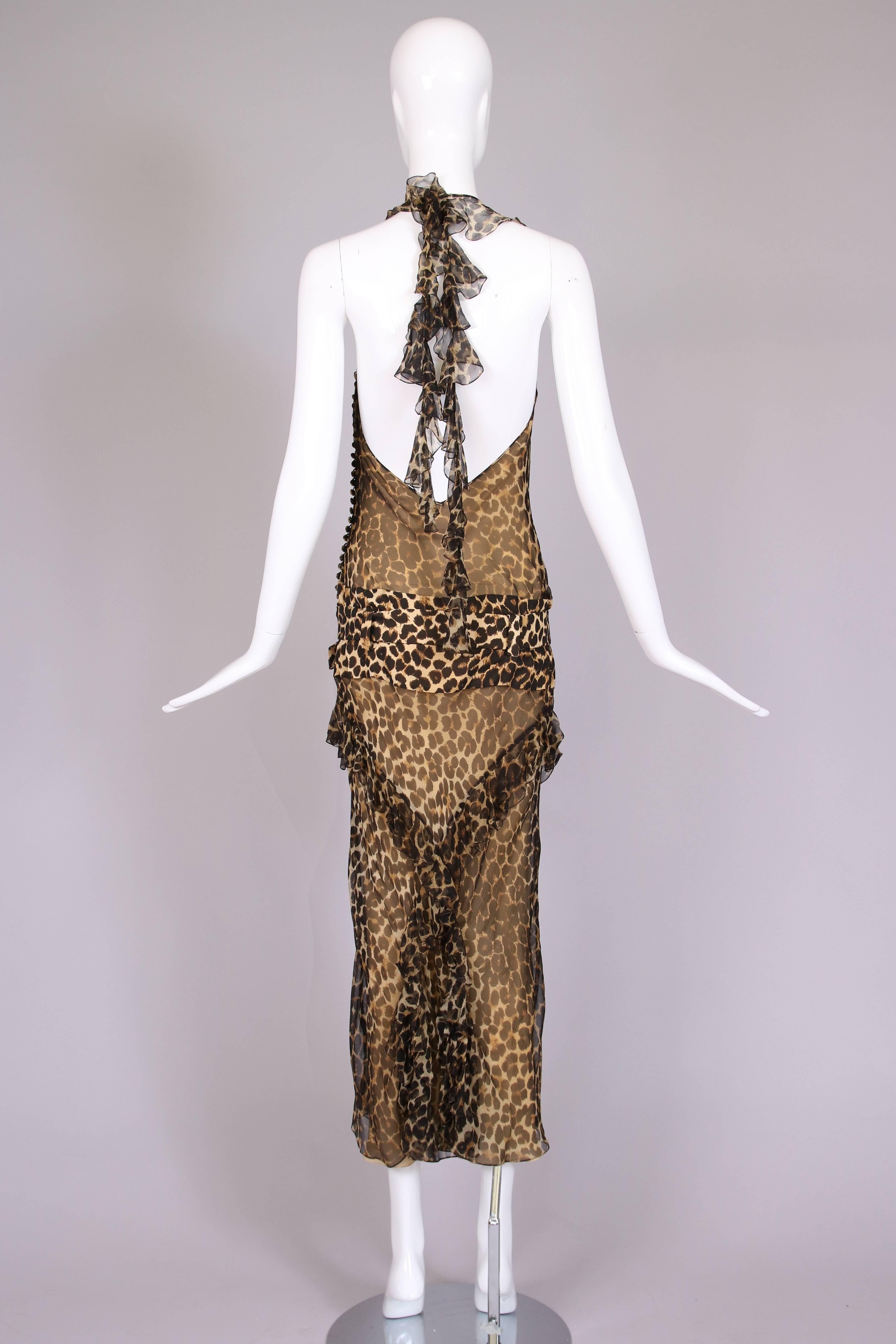 Women's 1990's John Galliano Silk Leopard Print Halter Dress W/Dropped Waist  & Belt