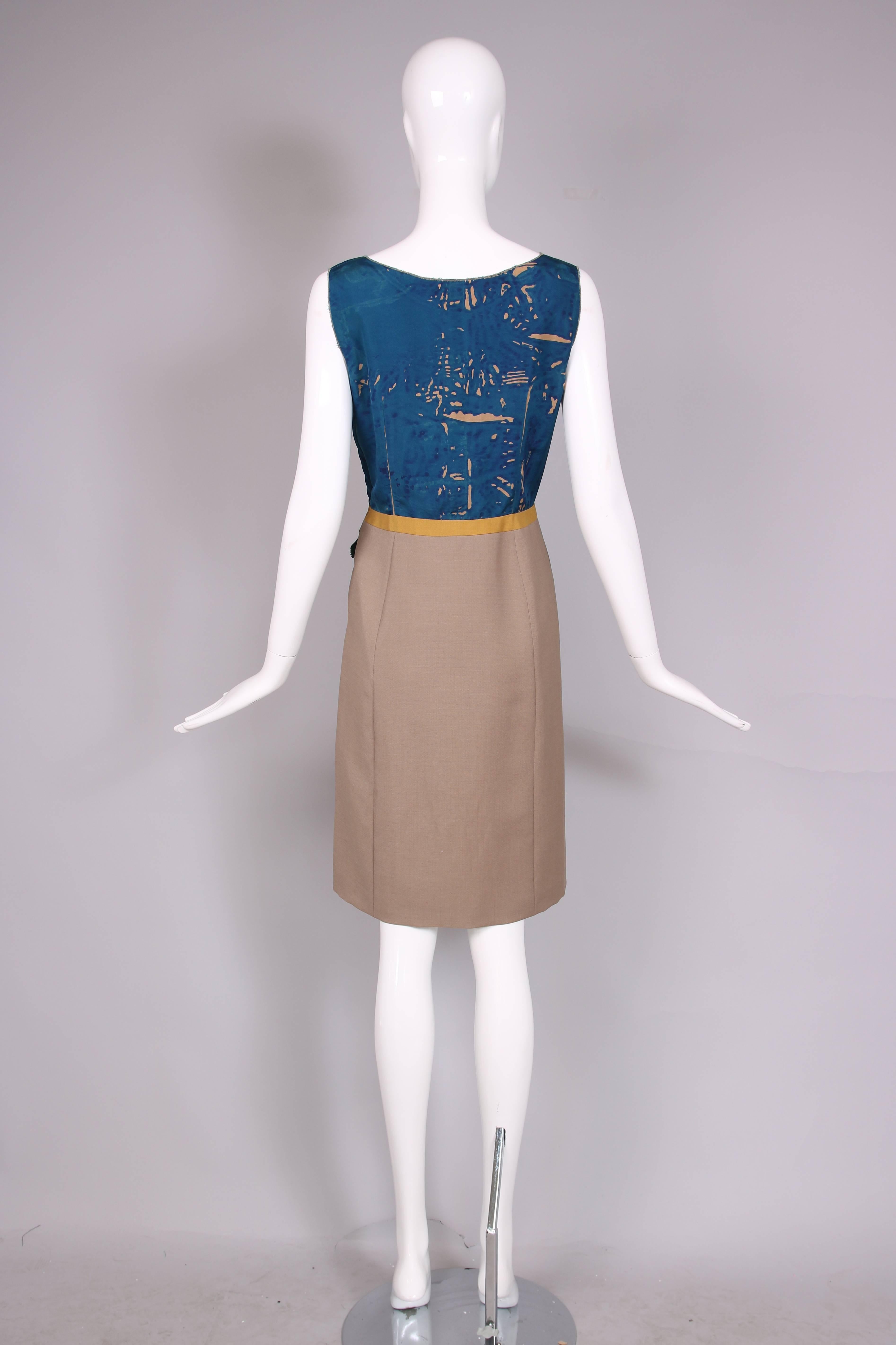 Brown 2005 Prada Sleeveless Day Dress W/Appliqued Parrot Motif