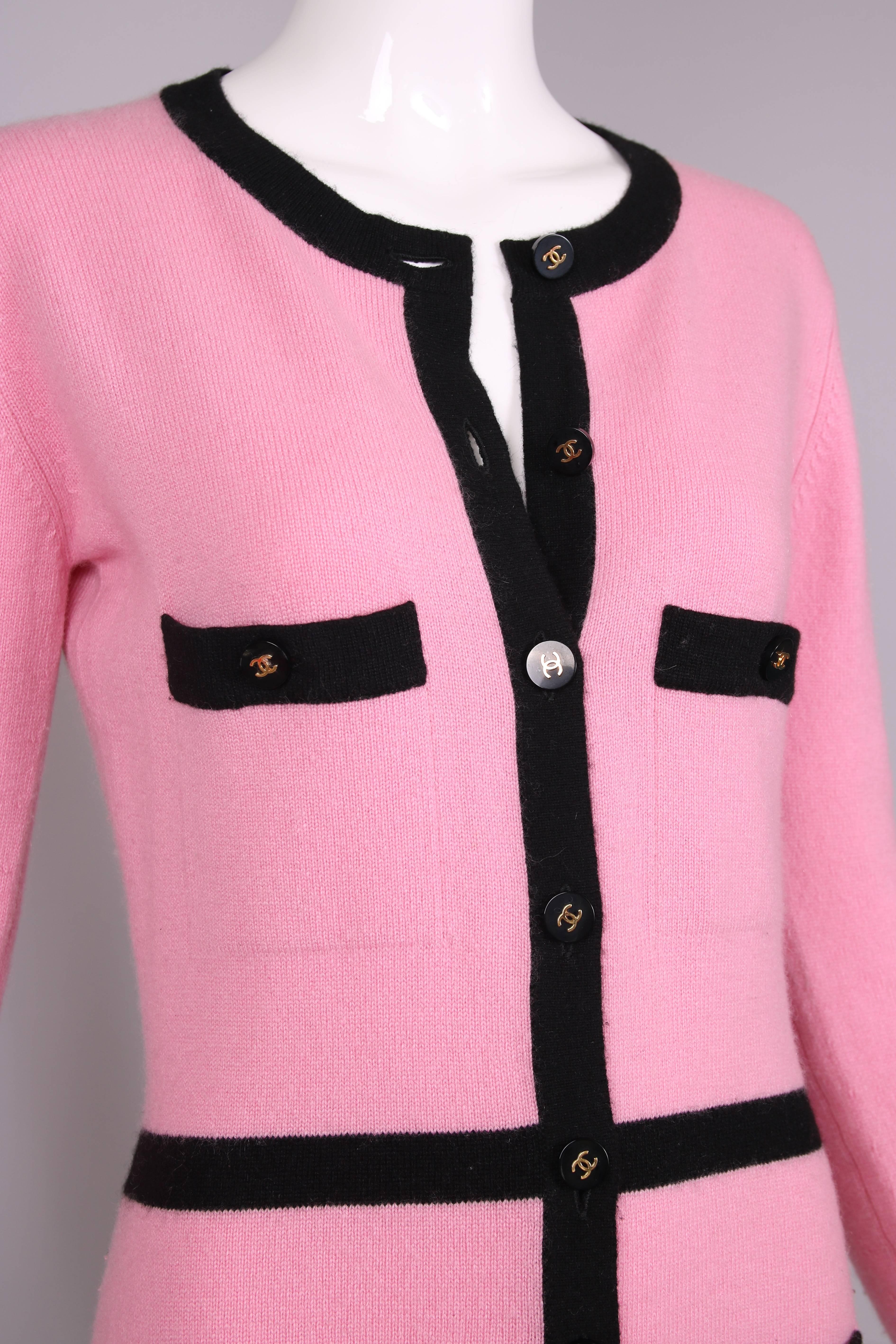 chanel pink and black cardigan