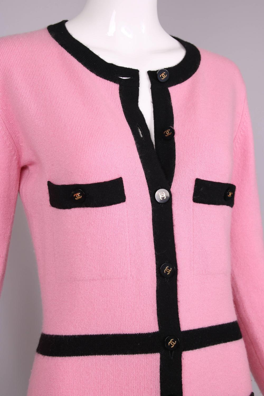 1995 Chanel Pink Cashmere Cardigan Sweater W/Chanel Logo Buttons and