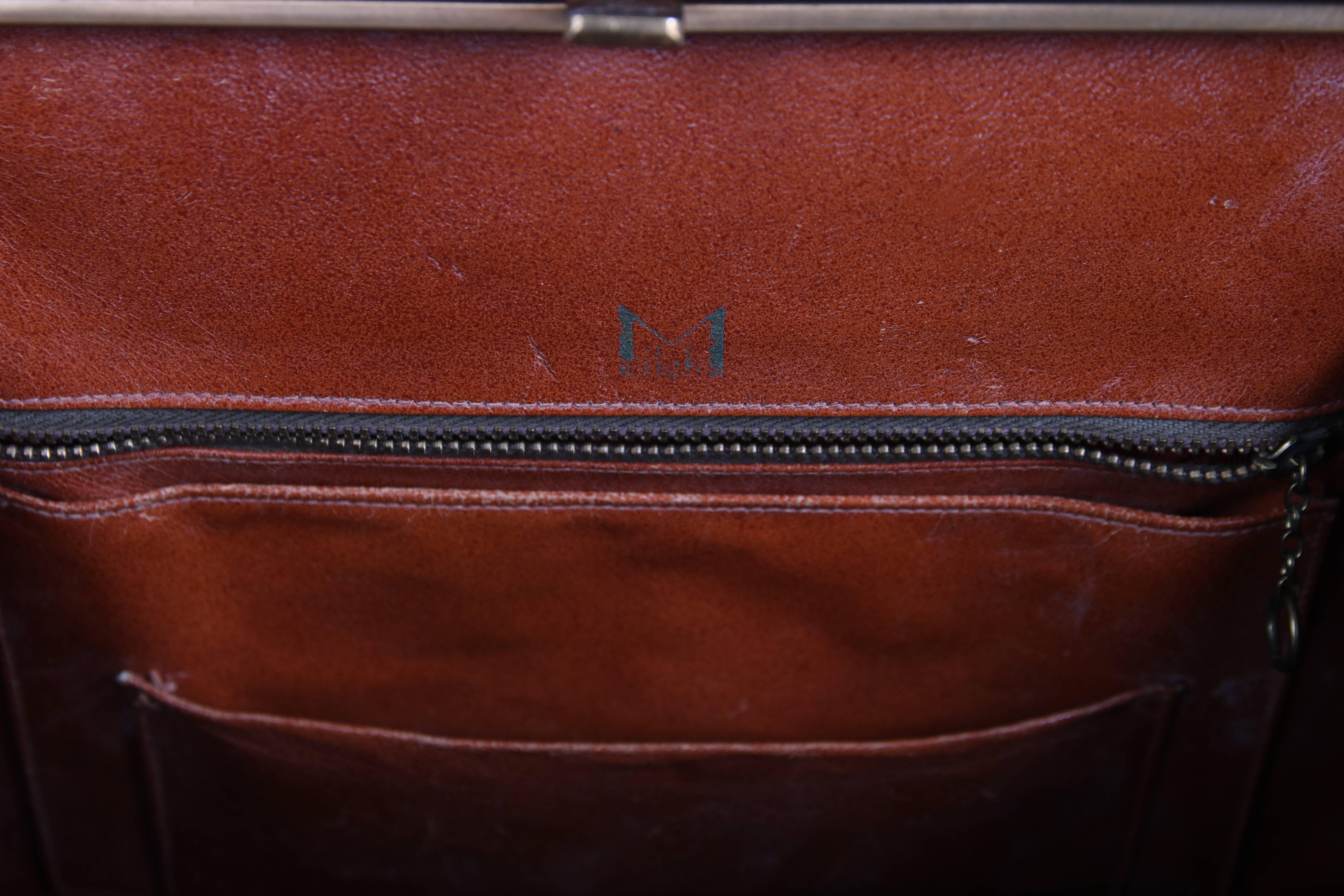 Vintage Milch Black Leather Box Purse Handbag W/Working Radio In Good Condition In Studio City, CA