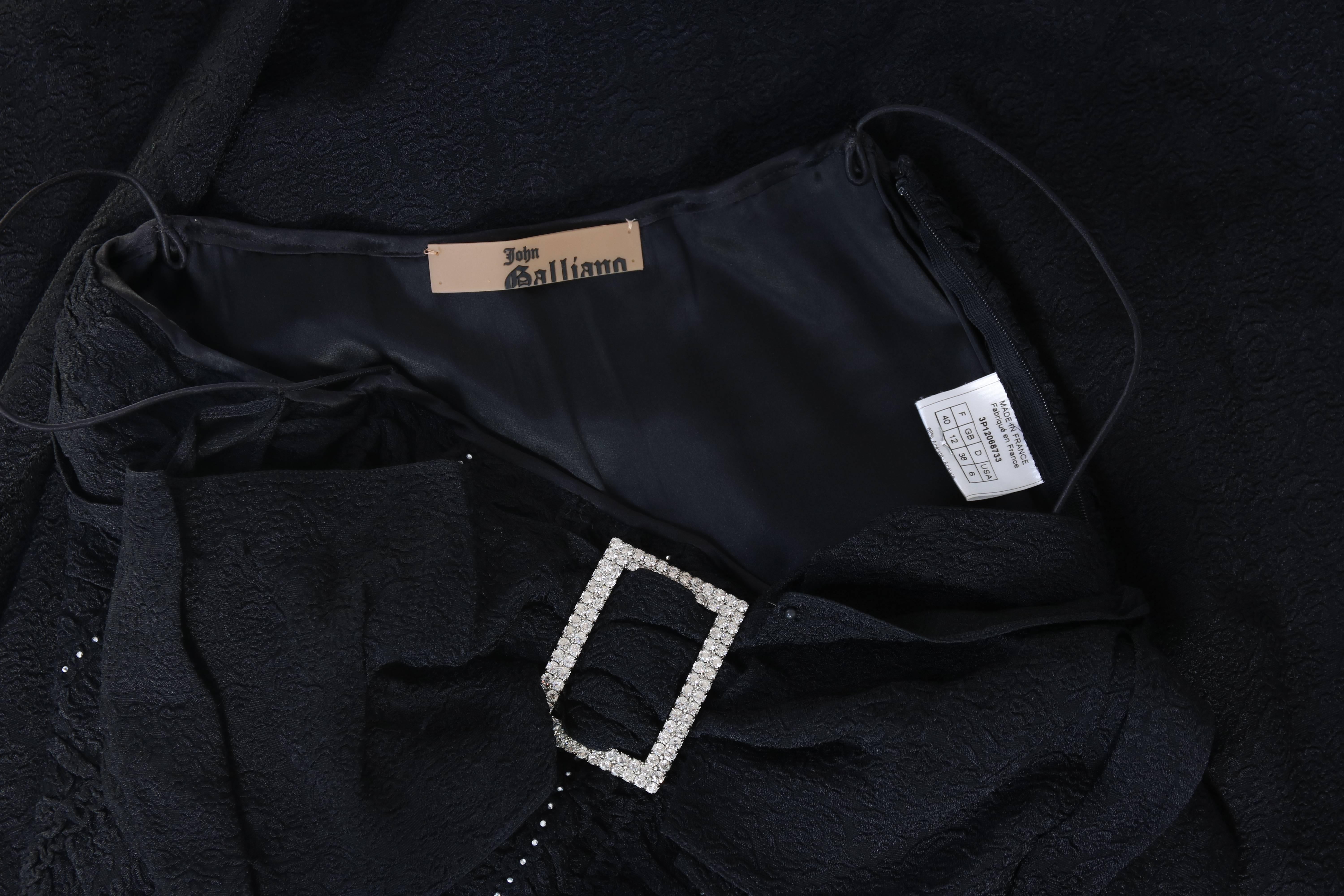 John Galliano 1940s Inspired Black Evening Dress w/Decorative Bow & Rhinestones  2