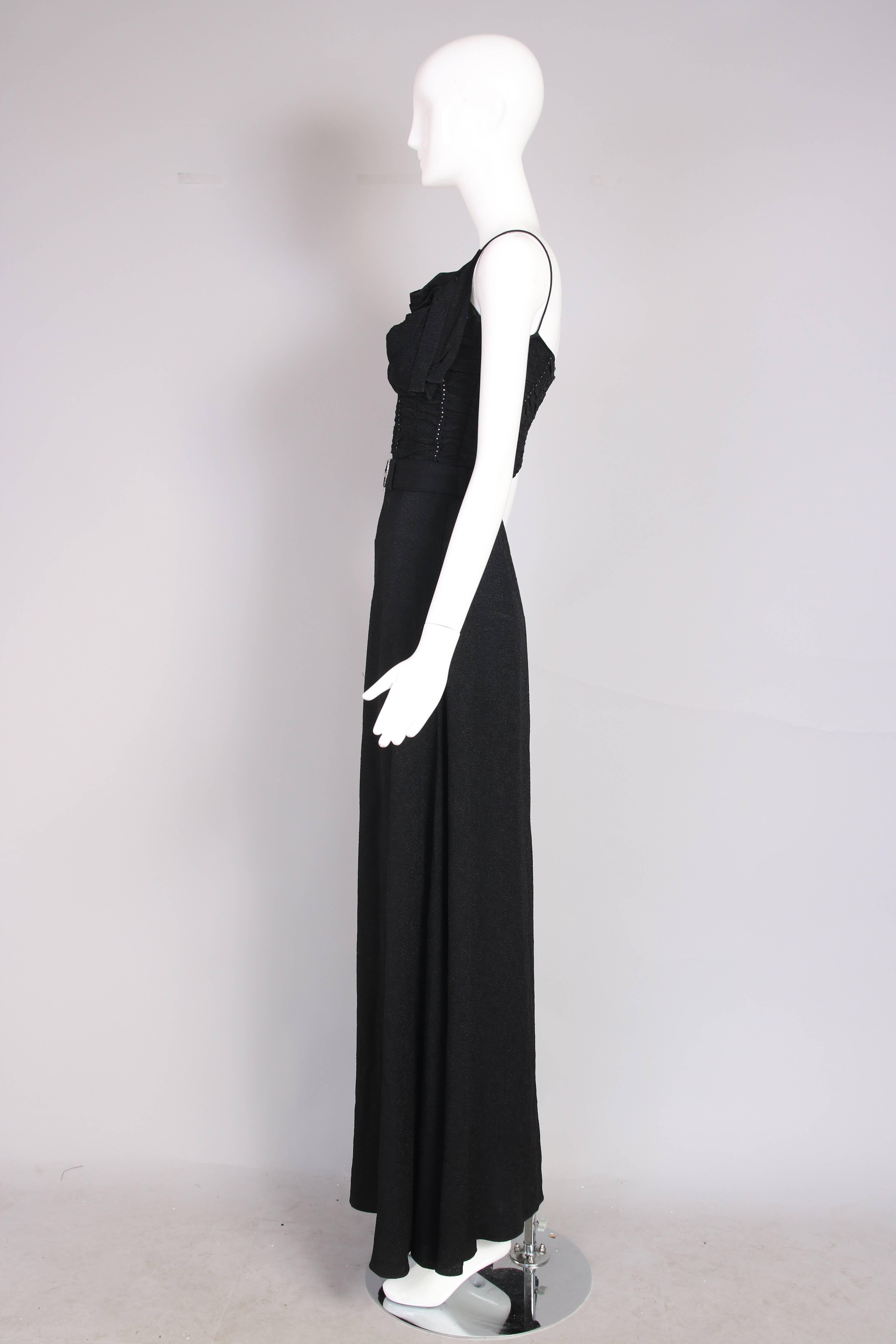 John Galliano 1940s Inspired Black Evening Dress w/Decorative Bow & Rhinestones  In Excellent Condition In Studio City, CA