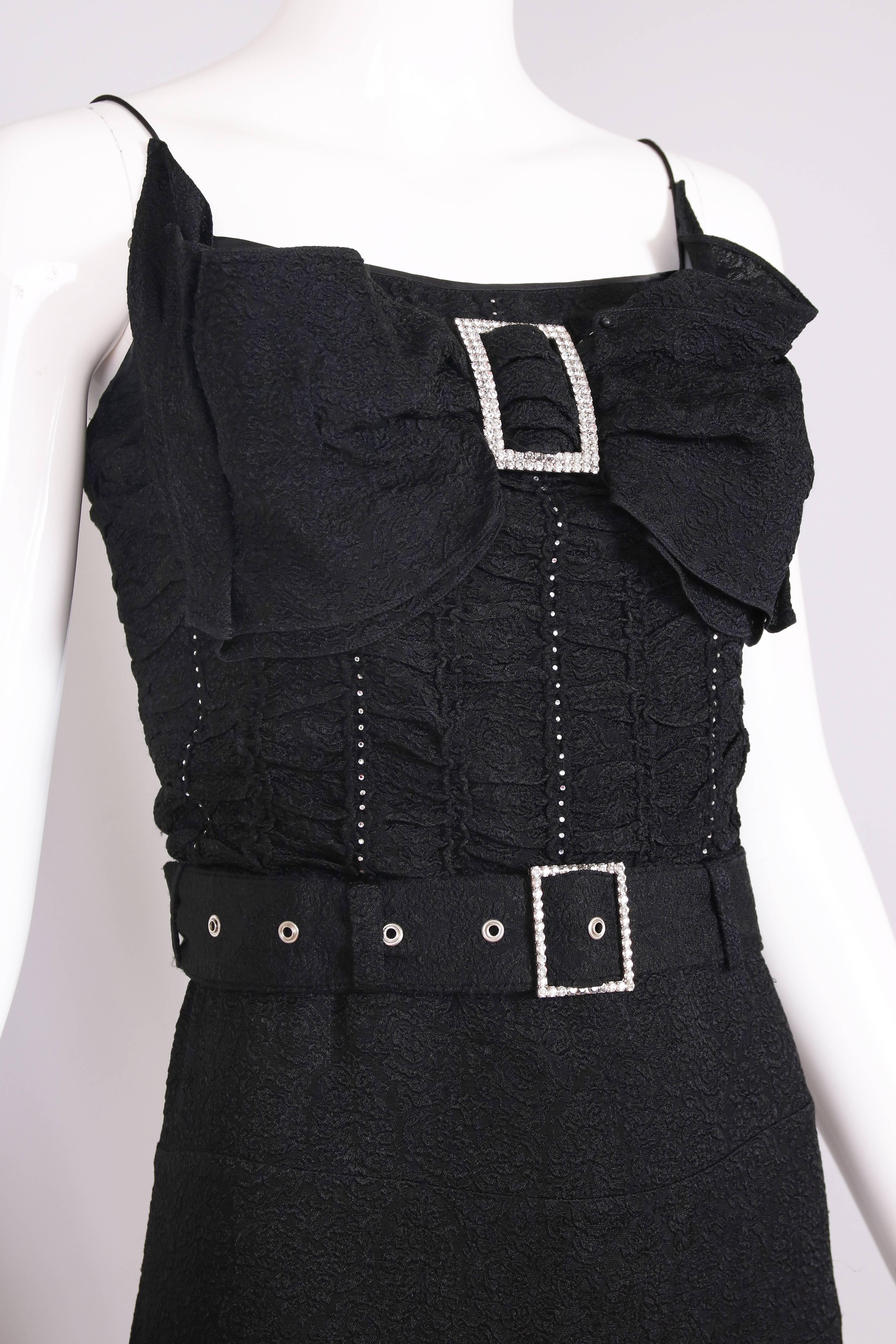 John Galliano 1940s Inspired Black Evening Dress w/Decorative Bow & Rhinestones  1